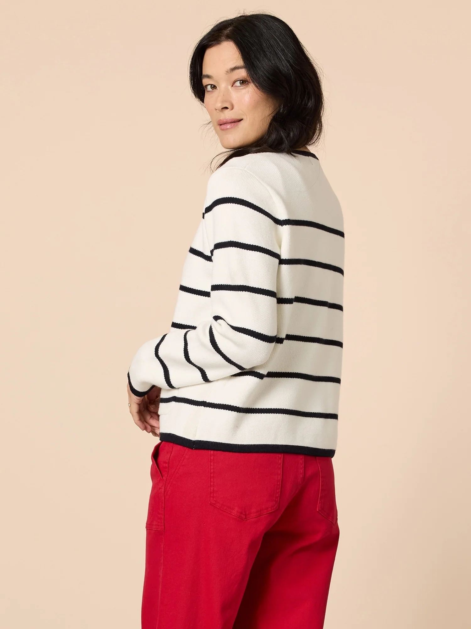 Hampton Stripe Print Cardigan - Ivory/Navy - Image 4