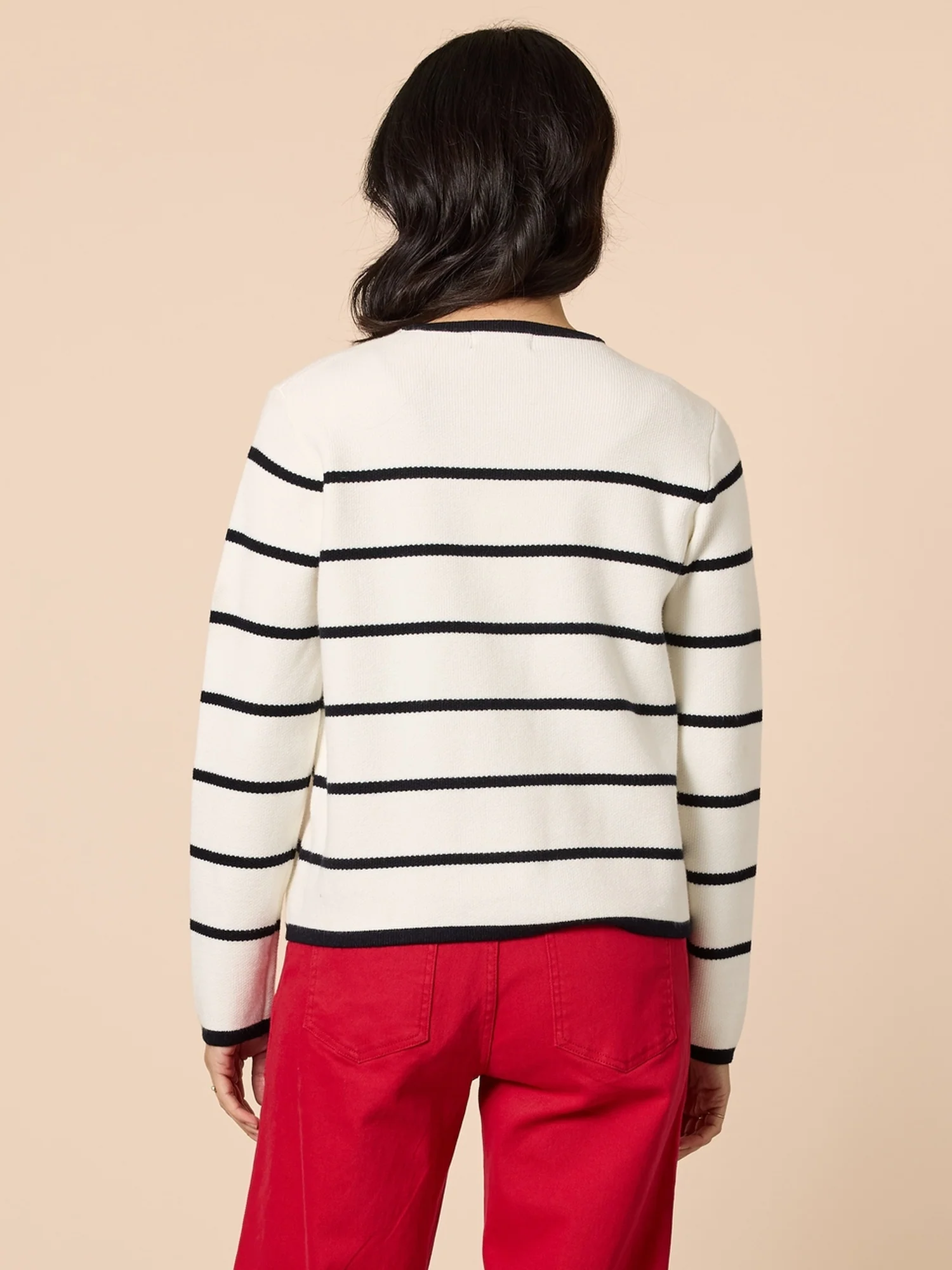 Hampton Stripe Print Cardigan - Ivory/Navy - Image 5