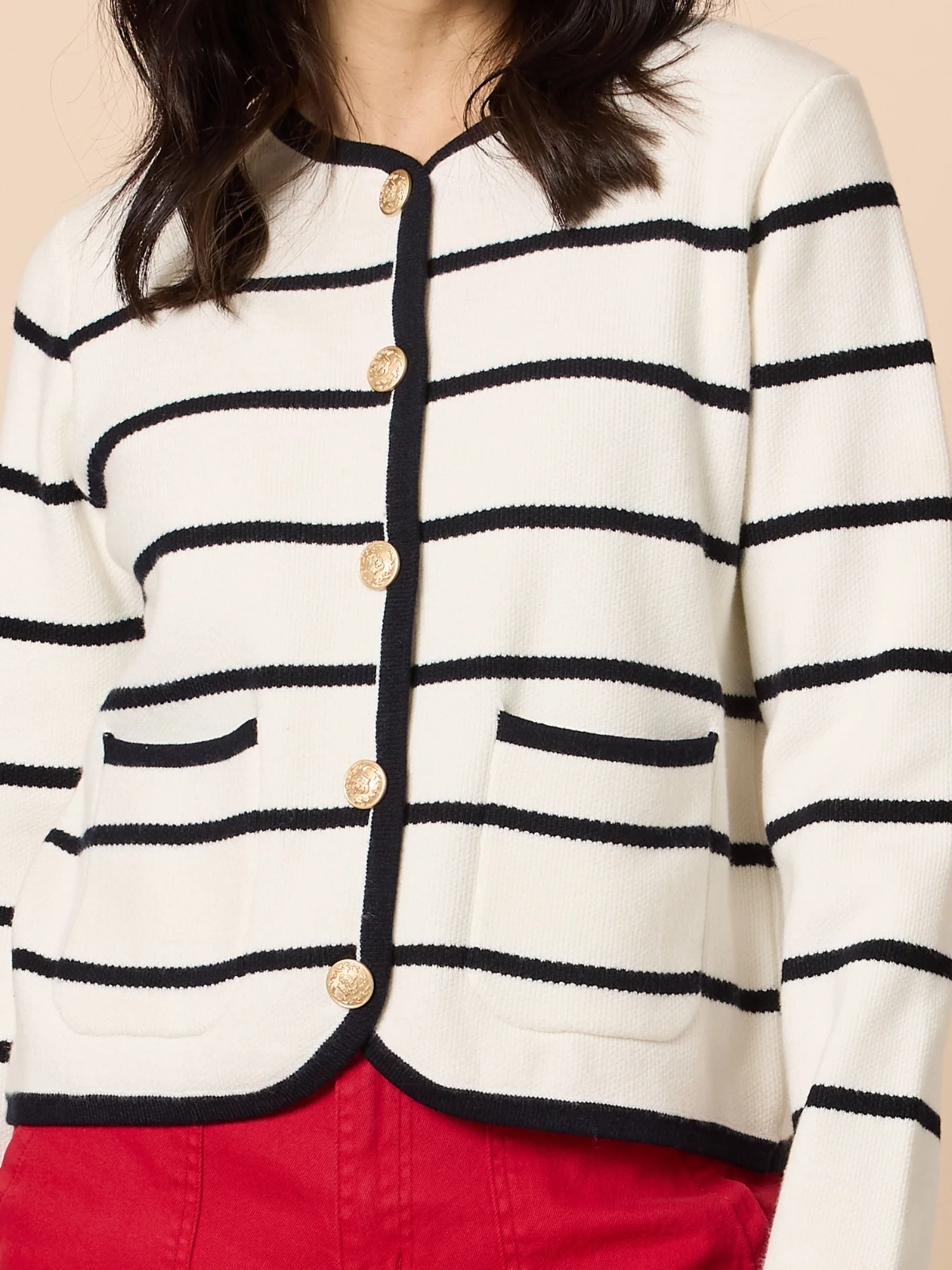 Hampton Stripe Print Cardigan - Ivory/Navy - Image 6