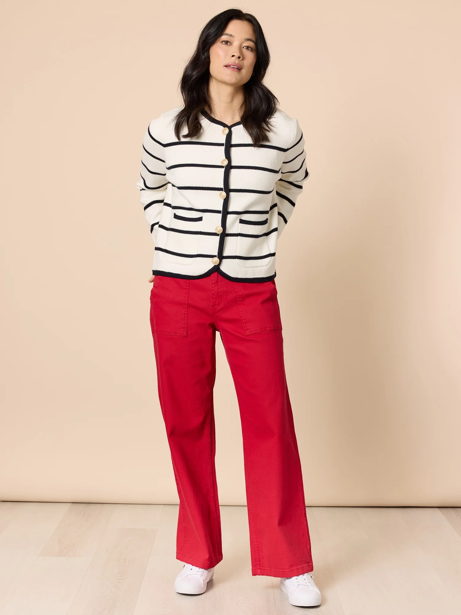 Hampton Stripe Print Cardigan - Ivory/Navy - Image 7
