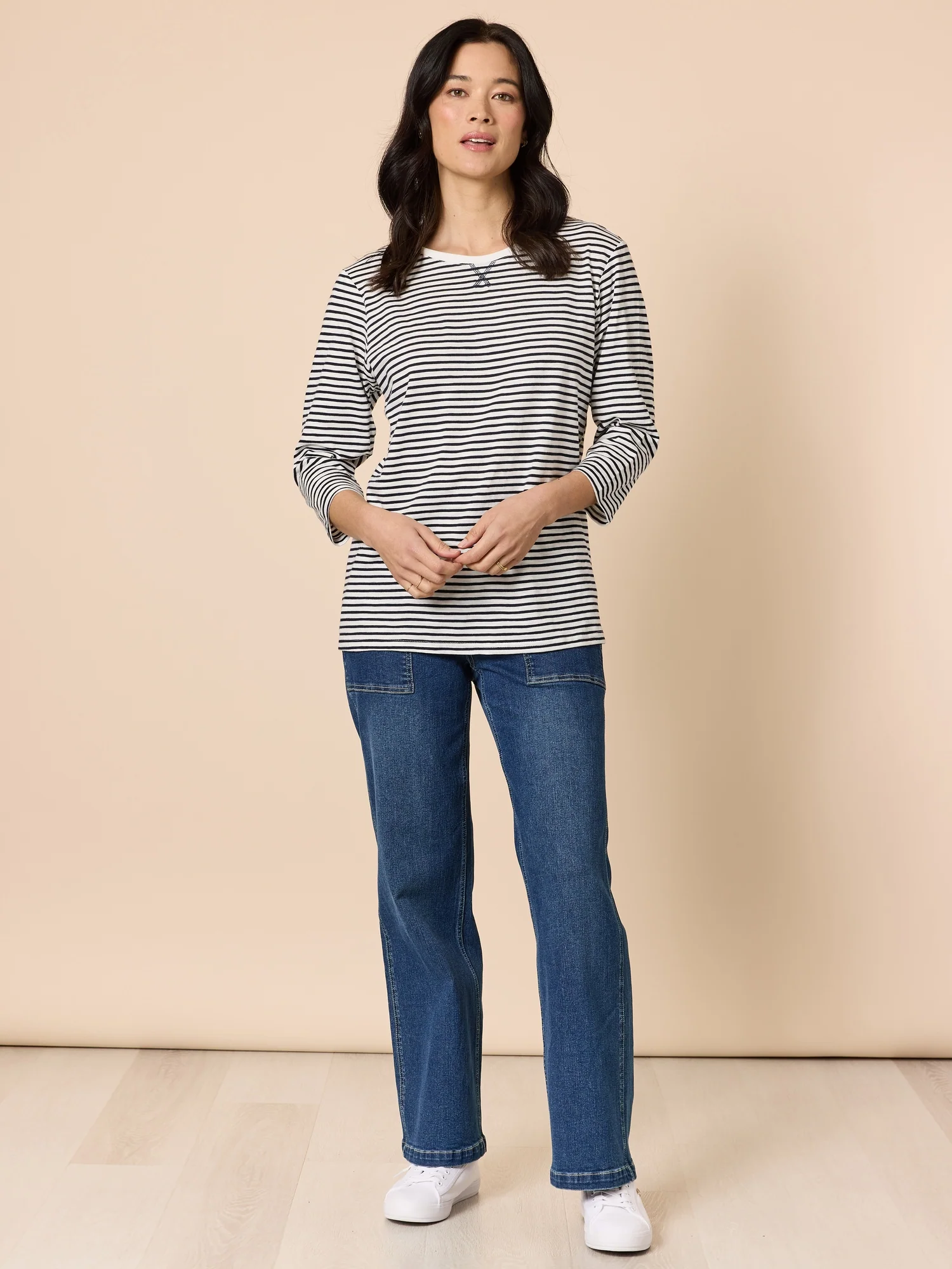 Harbour Stripe Print Long Sleeve Tee - Navy/White - Image 2