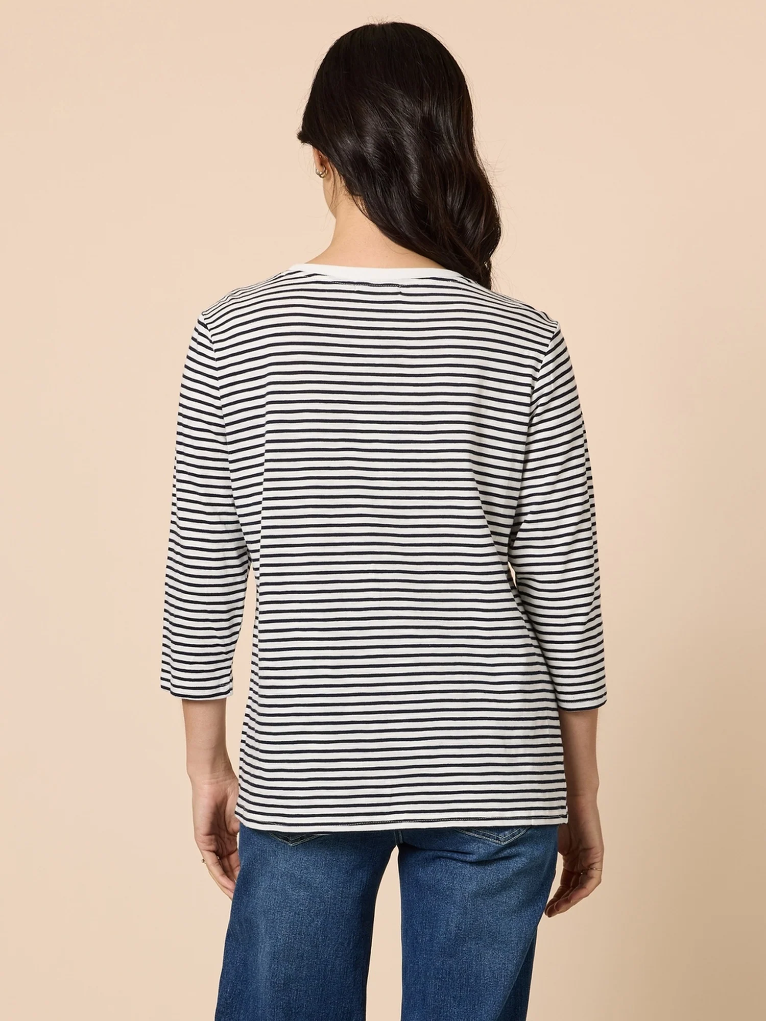Harbour Stripe Print Long Sleeve Tee - Navy/White - Image 4
