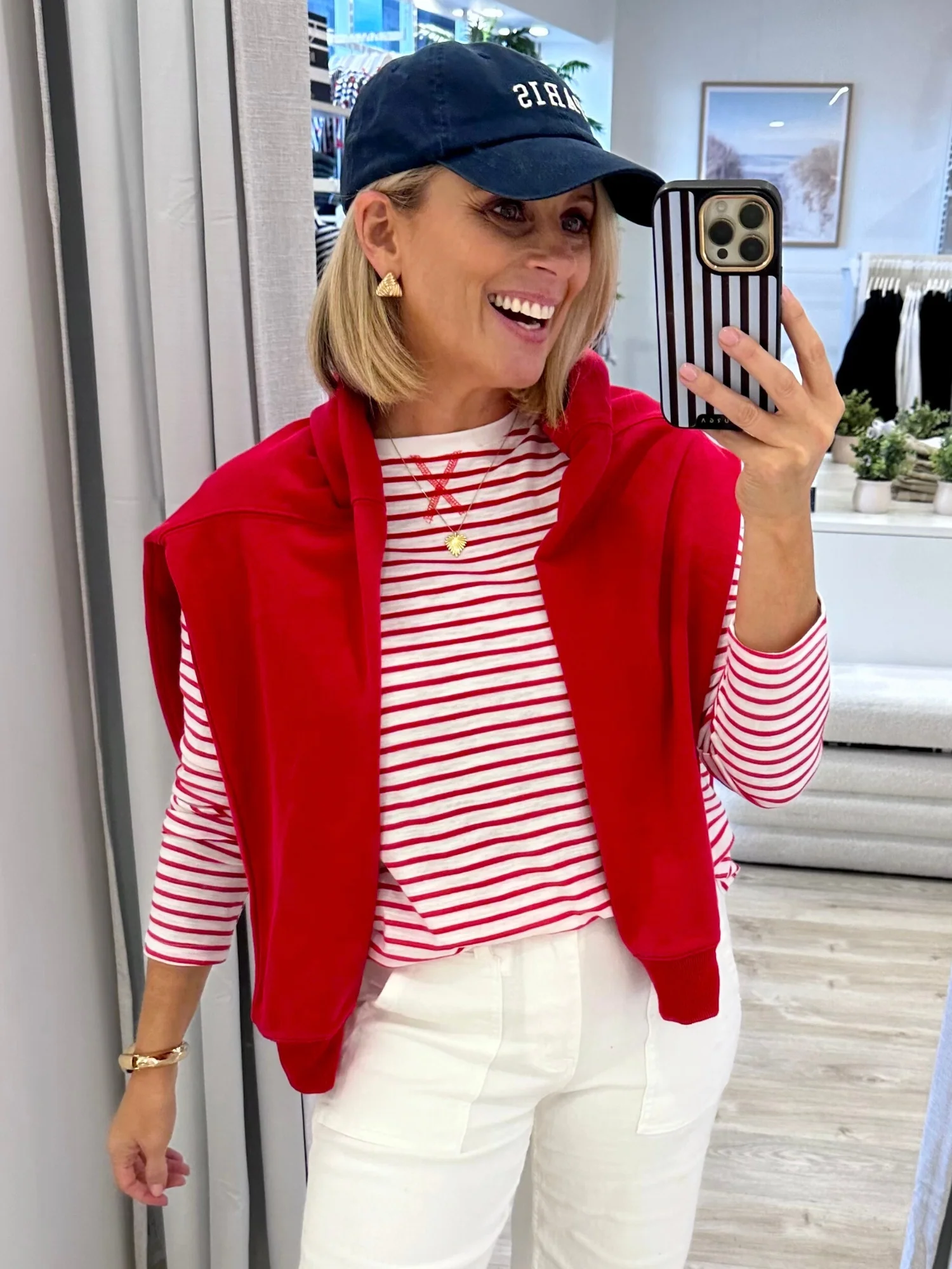 Harbour Stripe Print Long Sleeve Tee - Red/White
