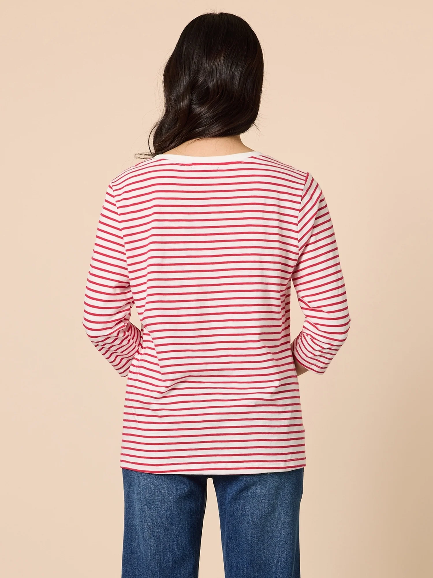 Harbour Stripe Print Long Sleeve Tee - Red/White - Image 4