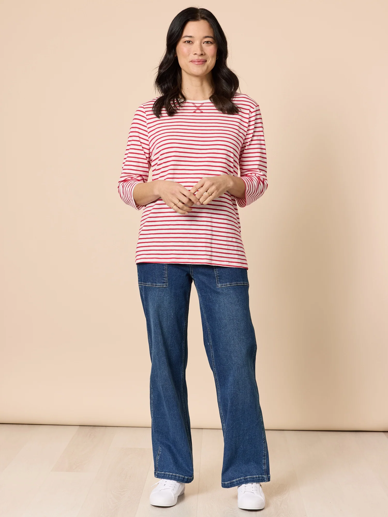 Harbour Stripe Print Long Sleeve Tee - Red/White - Image 7