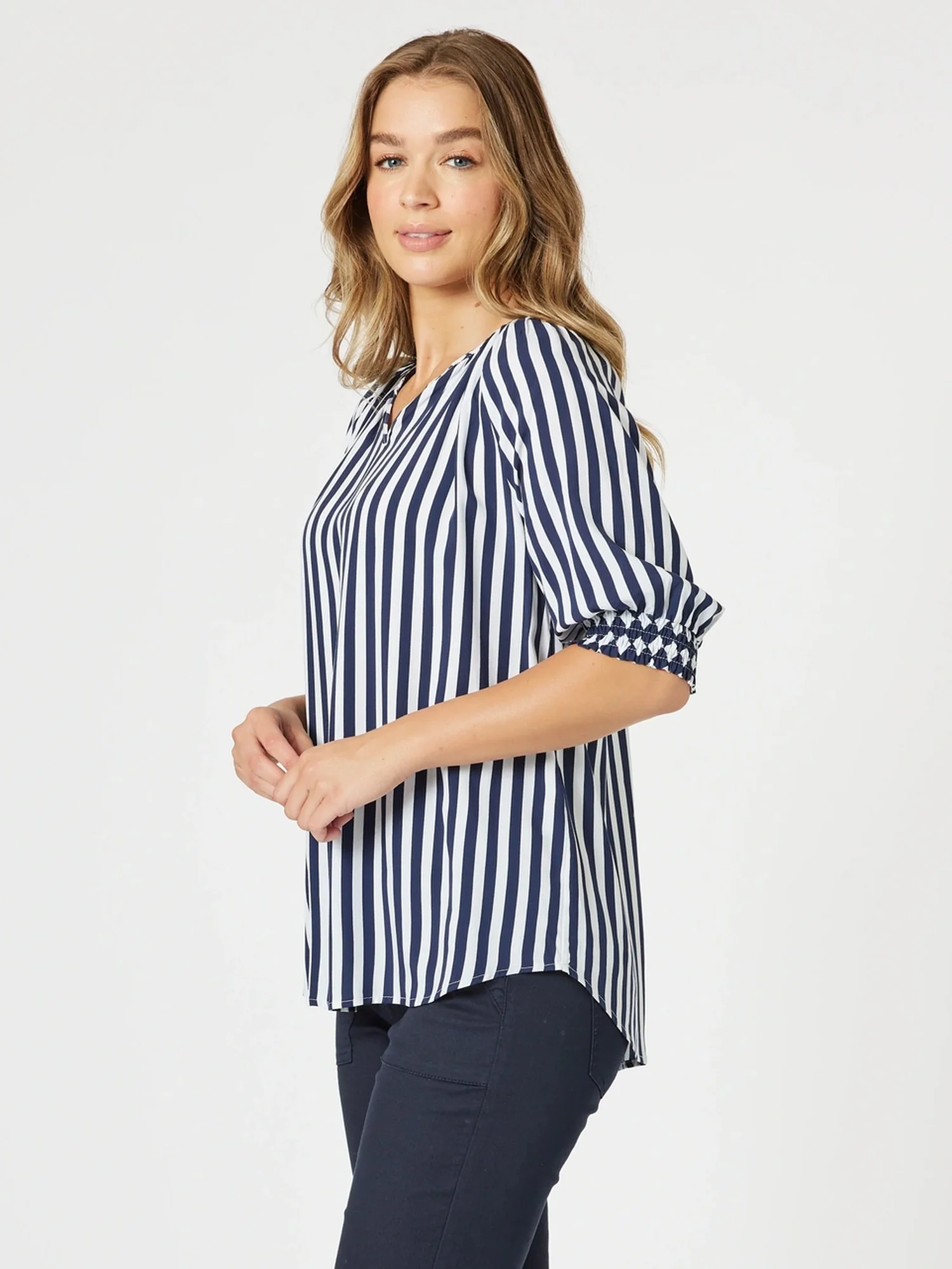 Harlequin Stripe Print Top - Navy/White - Image 3