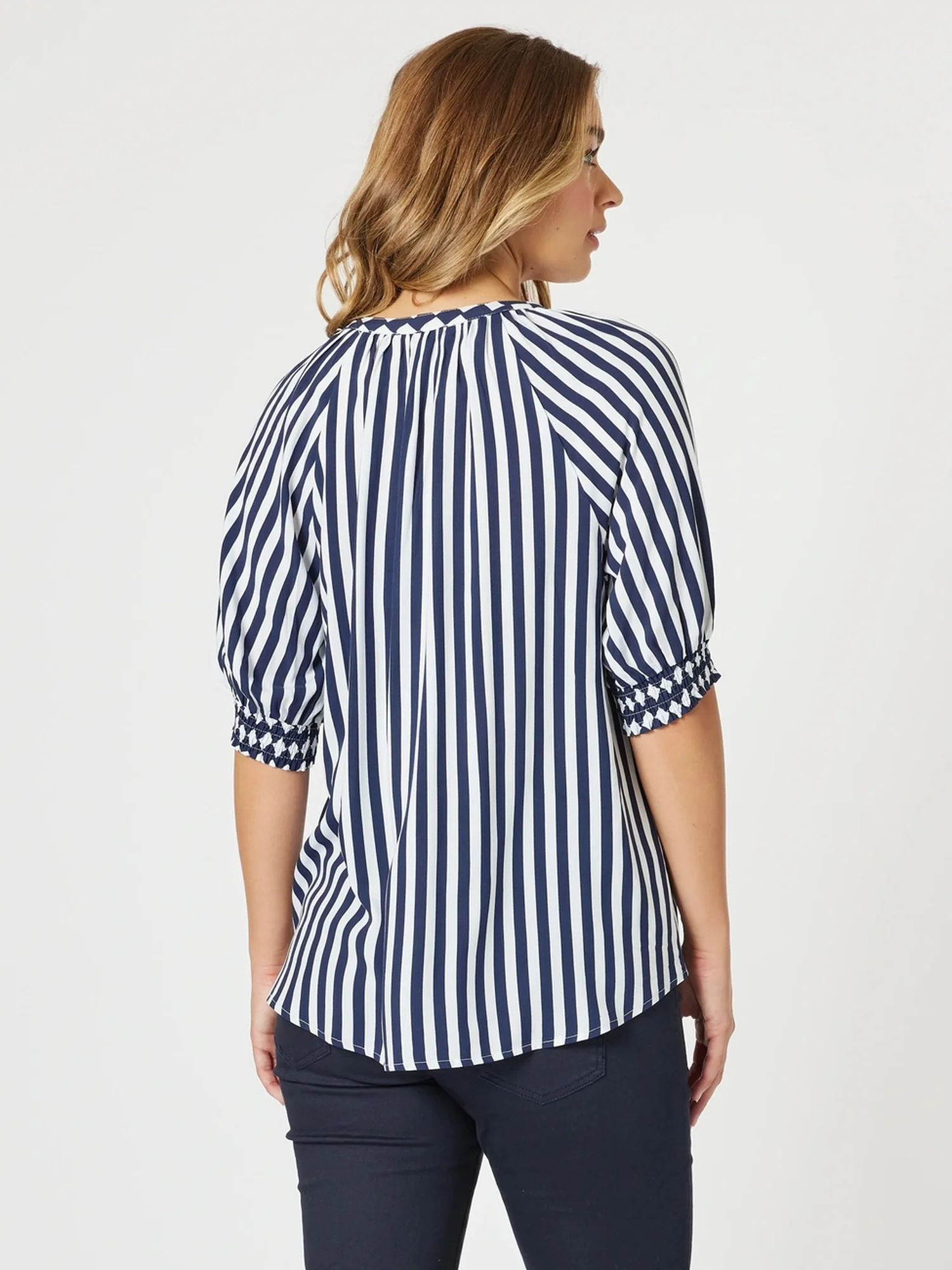Harlequin Stripe Print Top - Navy/White - Image 4