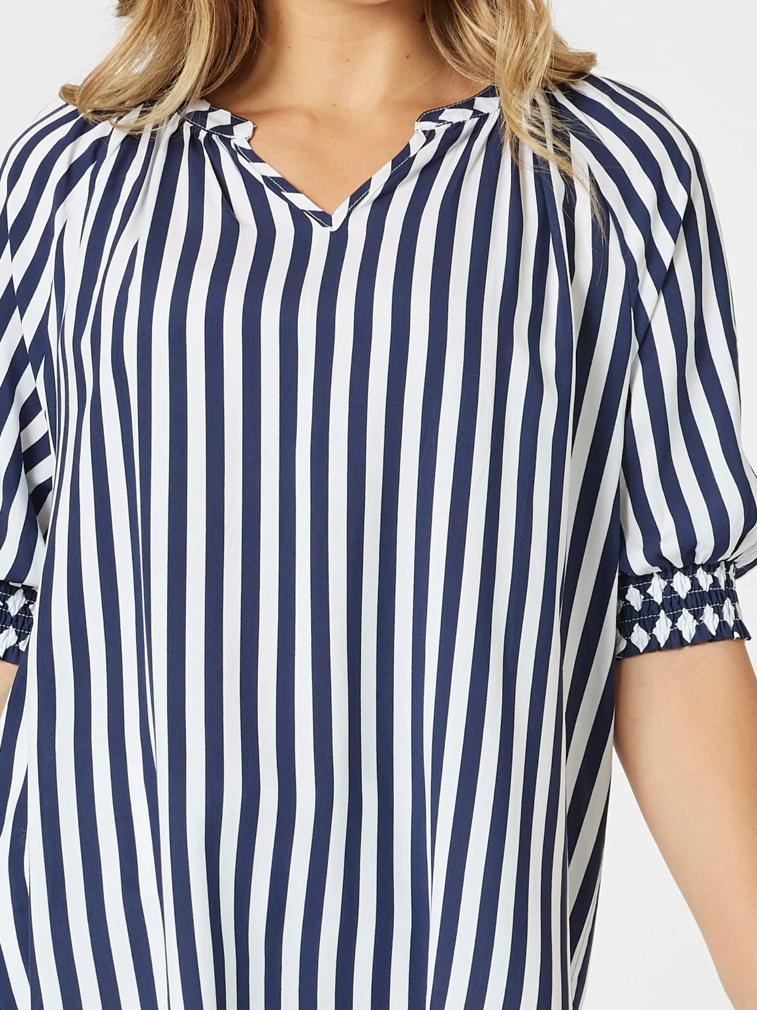 Harlequin Stripe Print Top - Navy/White - Image 5