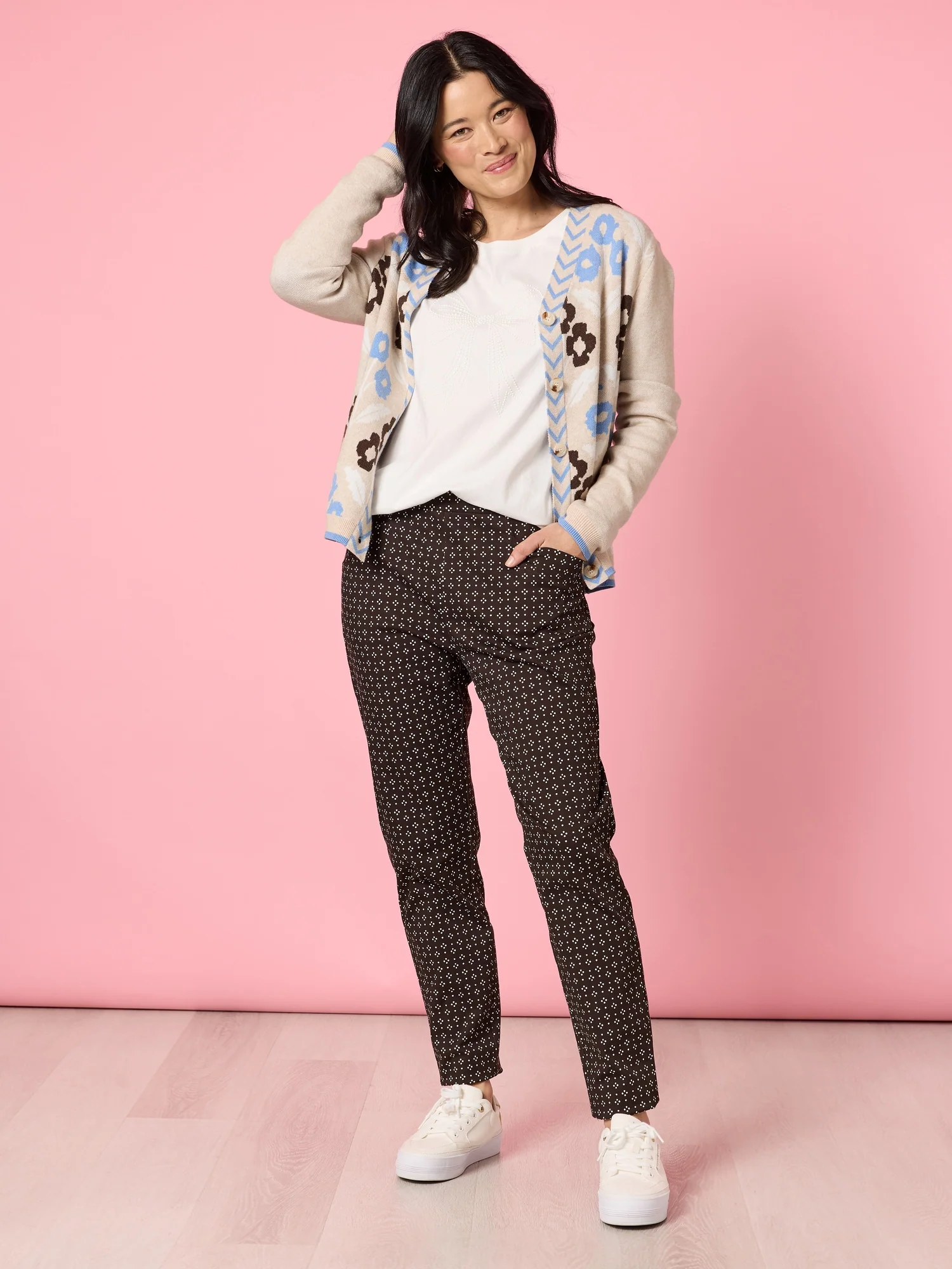 Harper Pearl Bow Tee - Ivory - Image 3