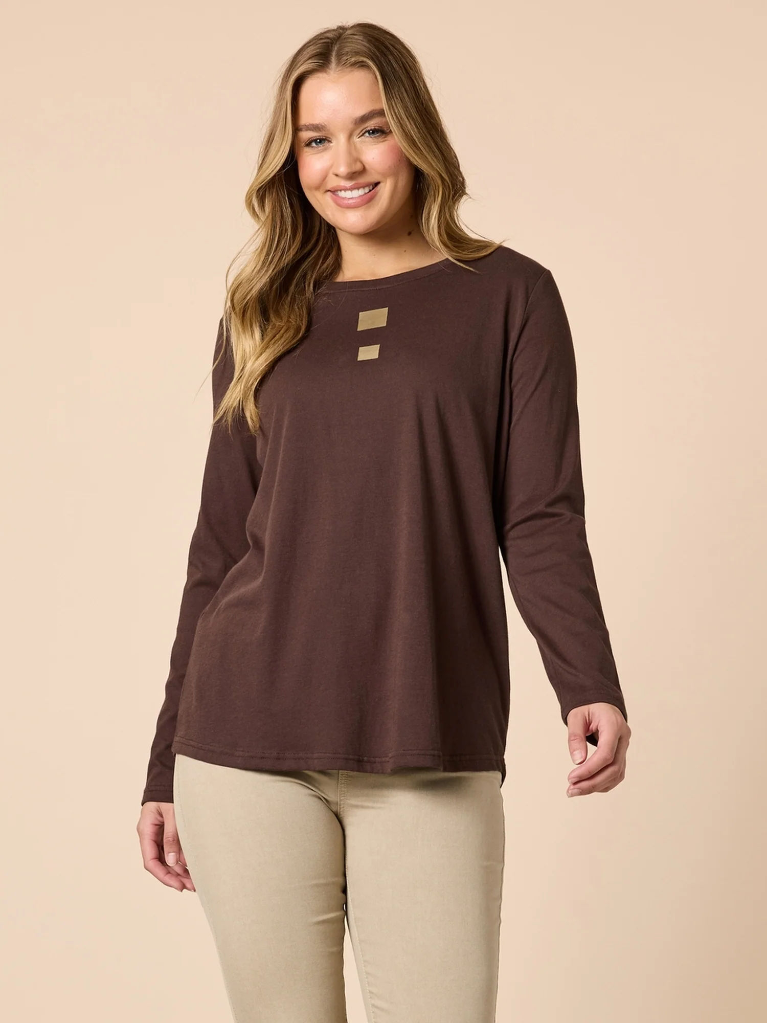 Hearts Square Long Sleeve Tee - Coffee