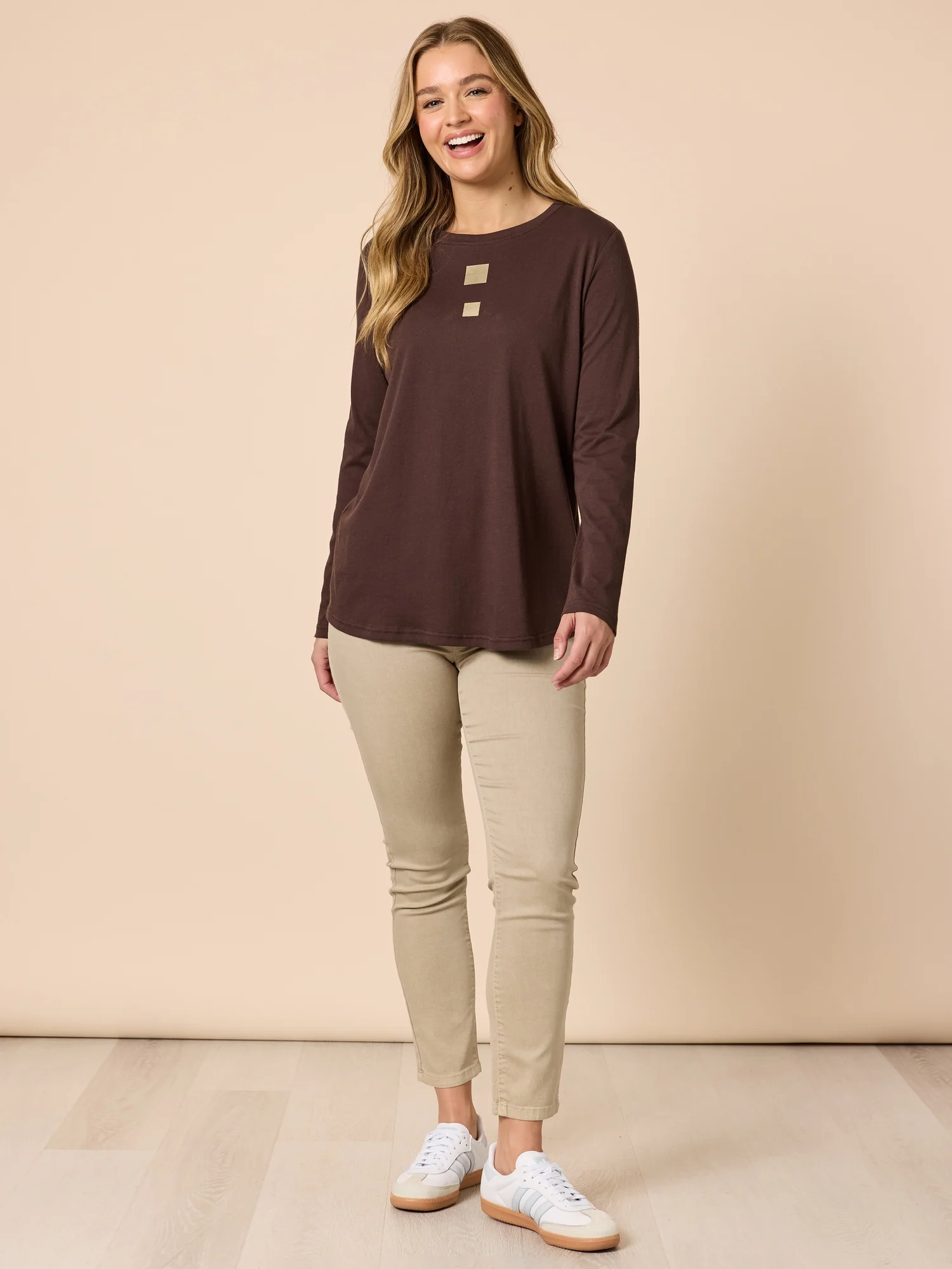 Hearts Square Long Sleeve Tee - Coffee - Image 2