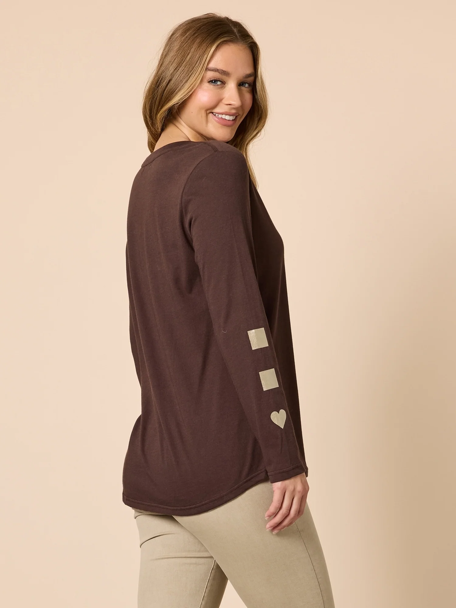Hearts Square Long Sleeve Tee - Coffee - Image 3