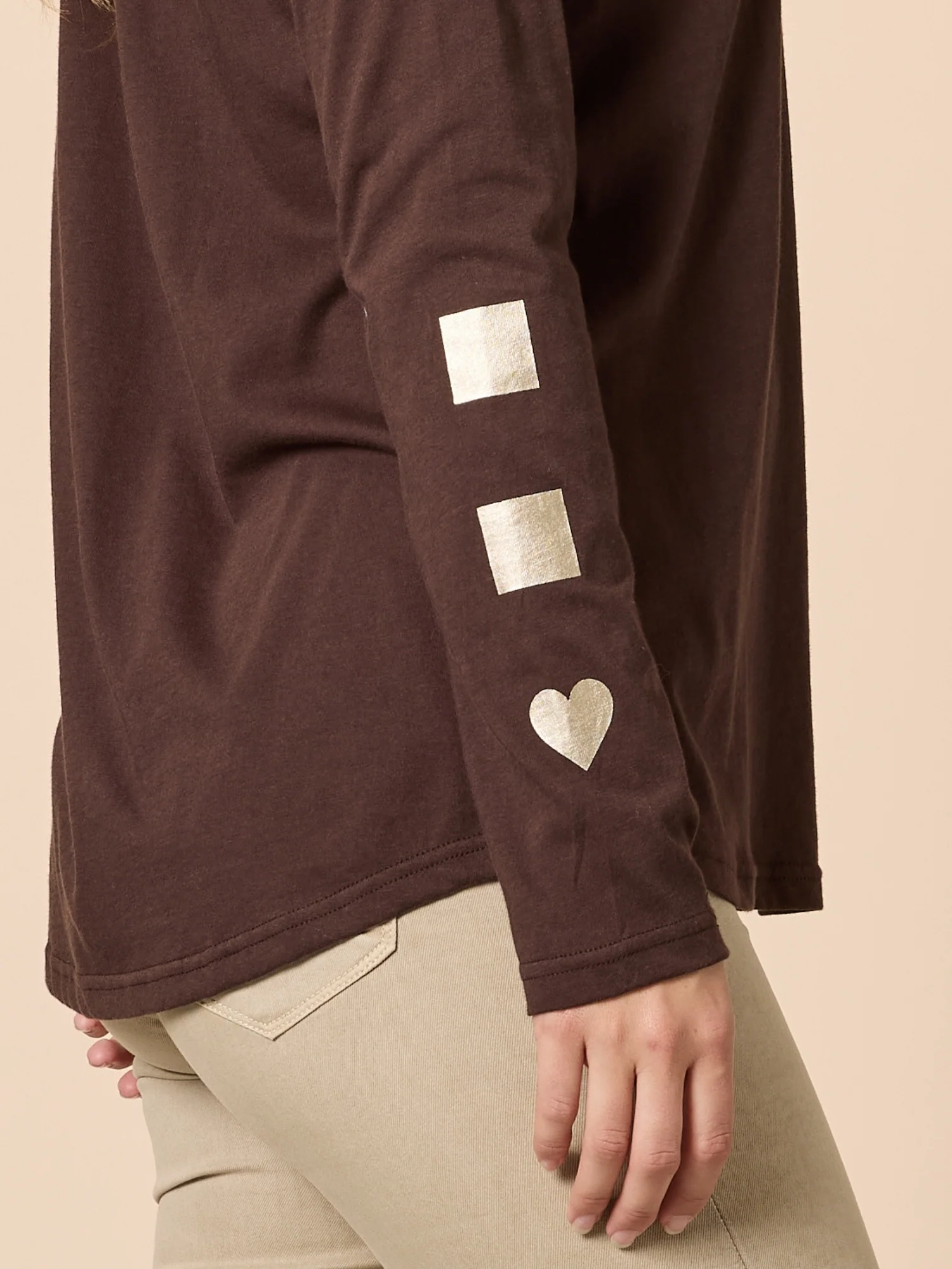 Hearts Square Long Sleeve Tee - Coffee - Image 5