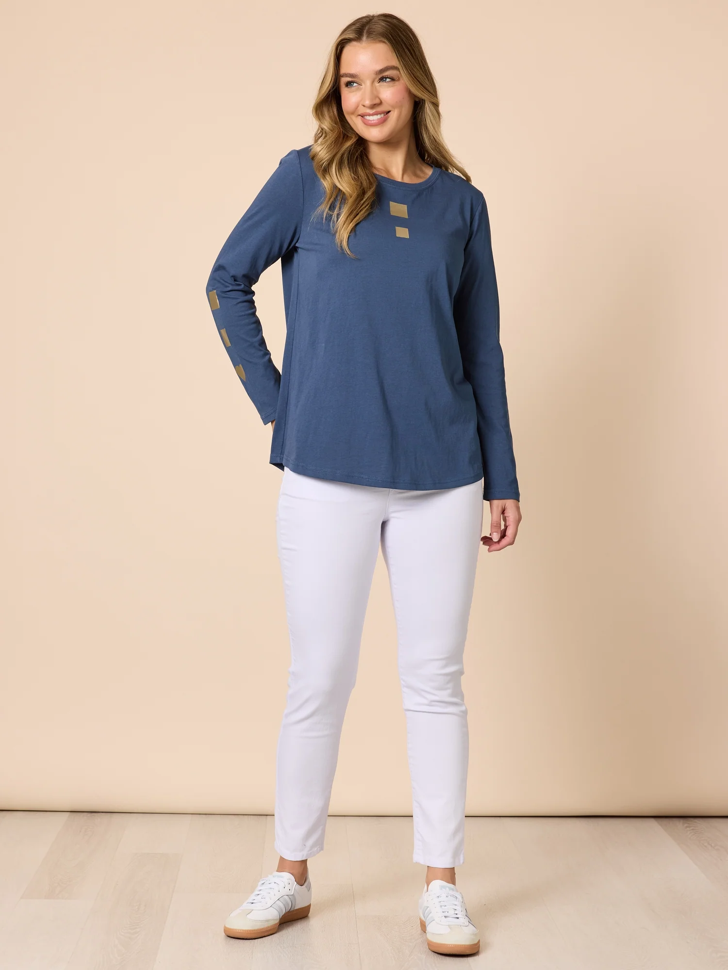 Hearts Square Long Sleeve Tee - Denim - Image 2