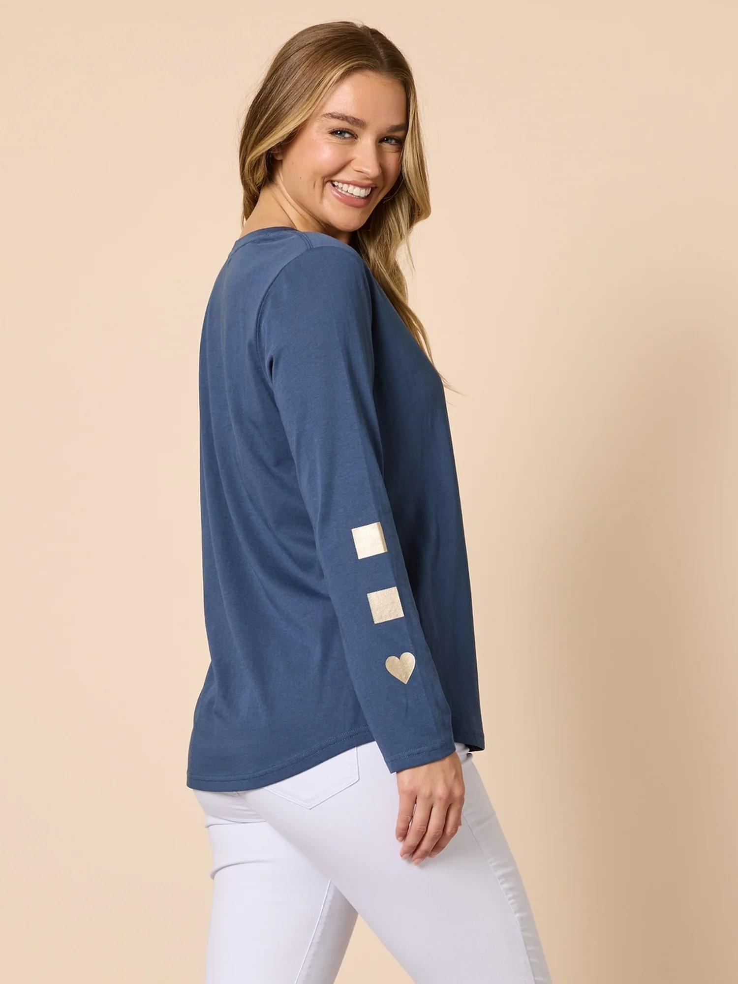 Hearts Square Long Sleeve Tee - Denim - Image 4