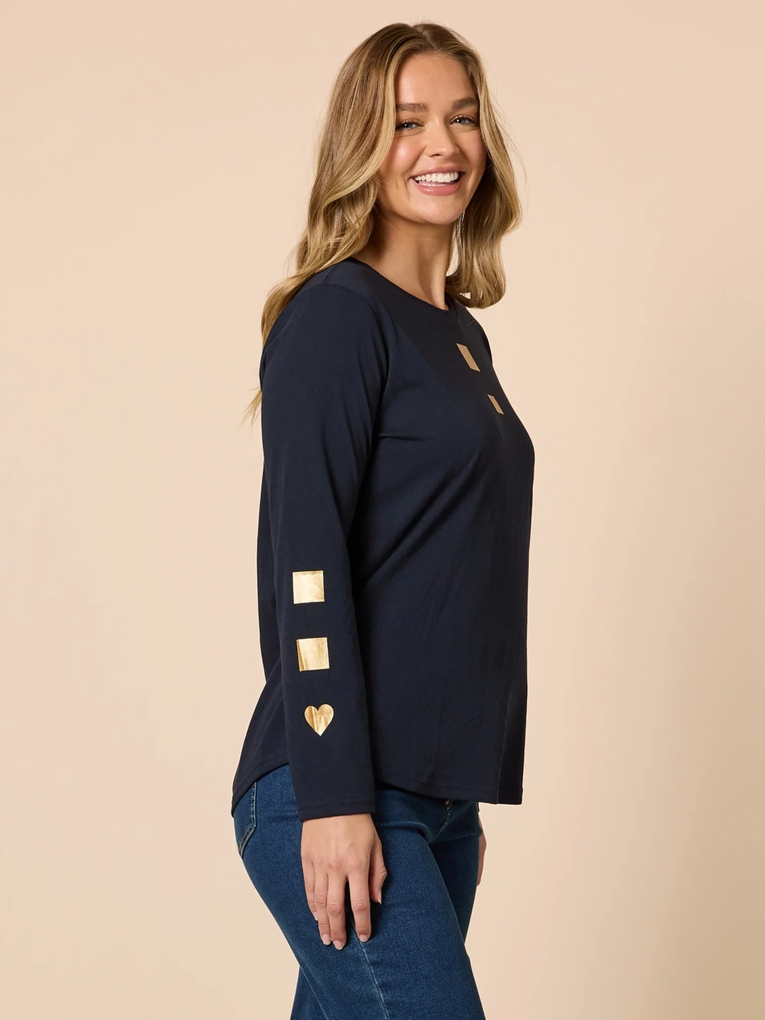 Hearts Square Long Sleeve Tee - Navy - Image 3