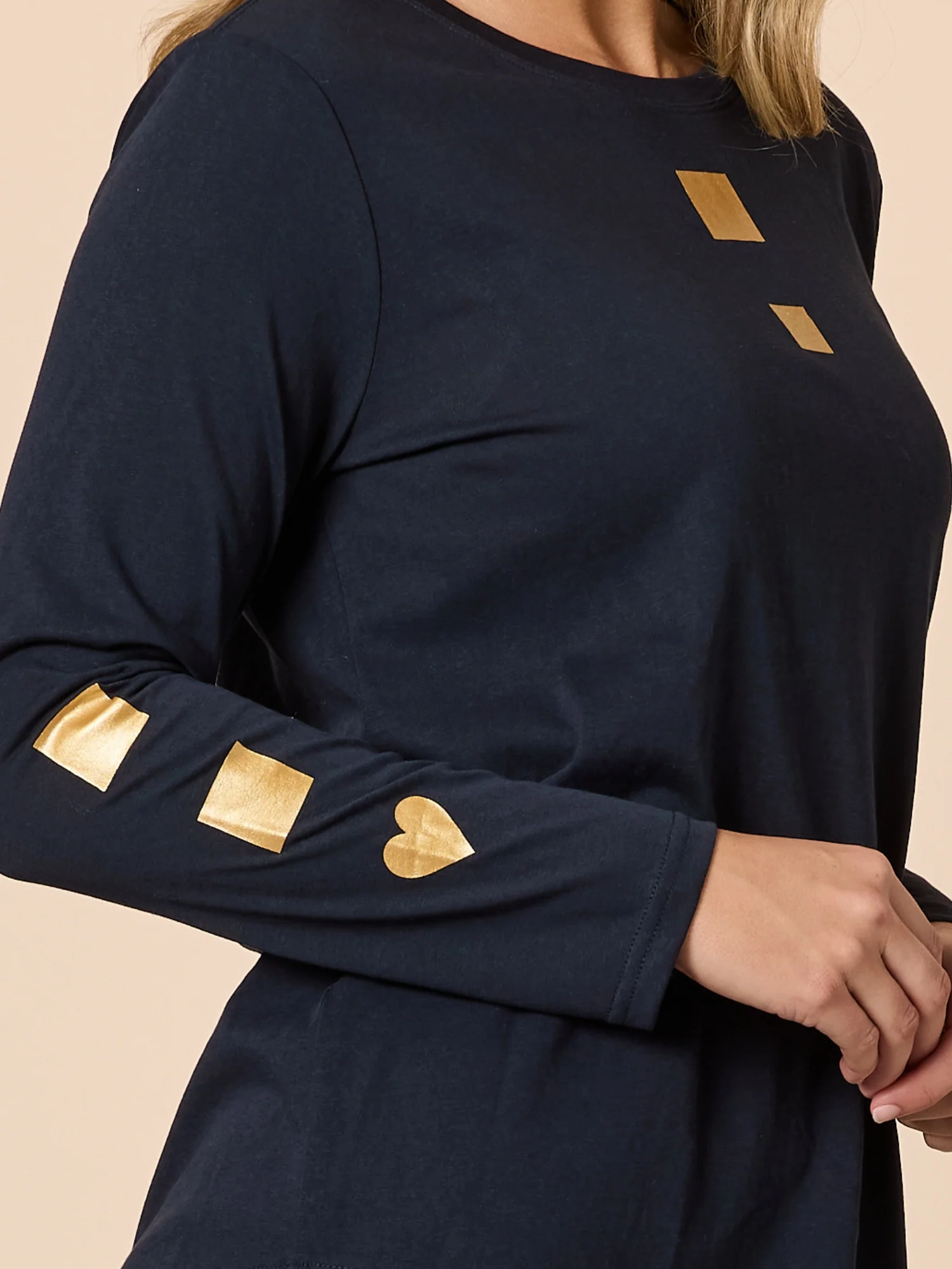 Hearts Square Long Sleeve Tee - Navy - Image 5