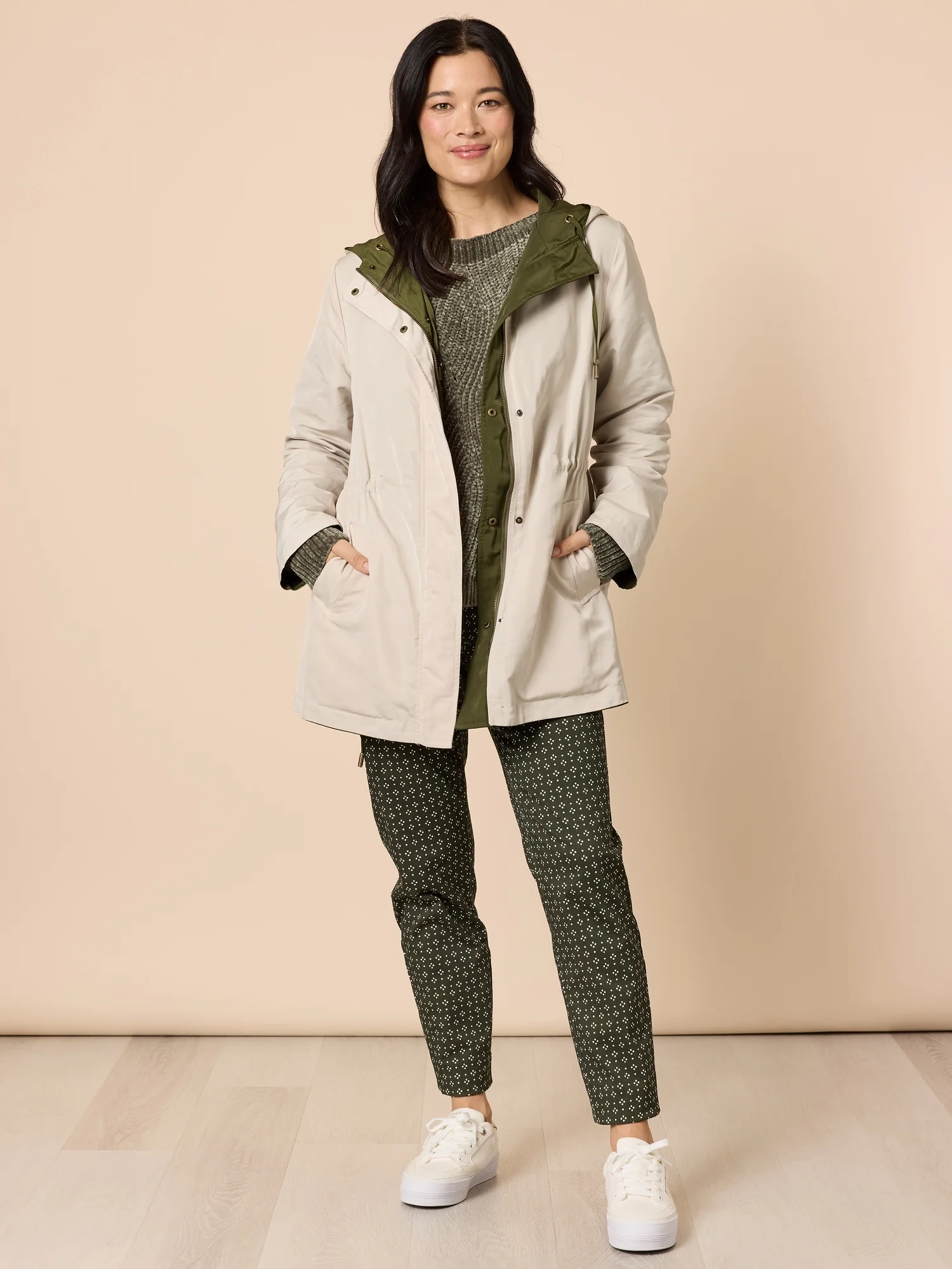 Highland Reversible Hooded Jacket - Khaki Natural - Image 2