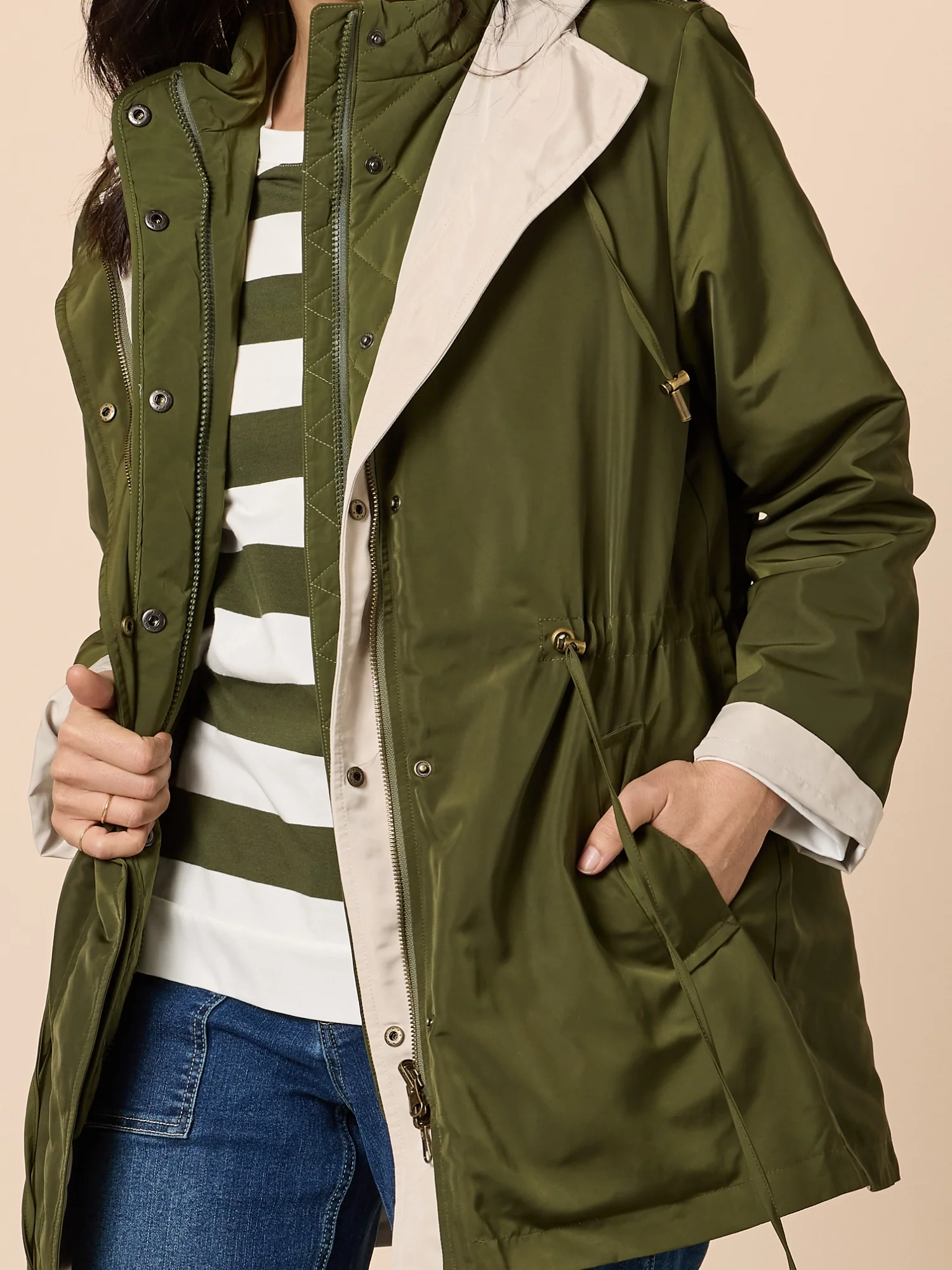 Highland Reversible Hooded Jacket - Khaki Natural - Image 8
