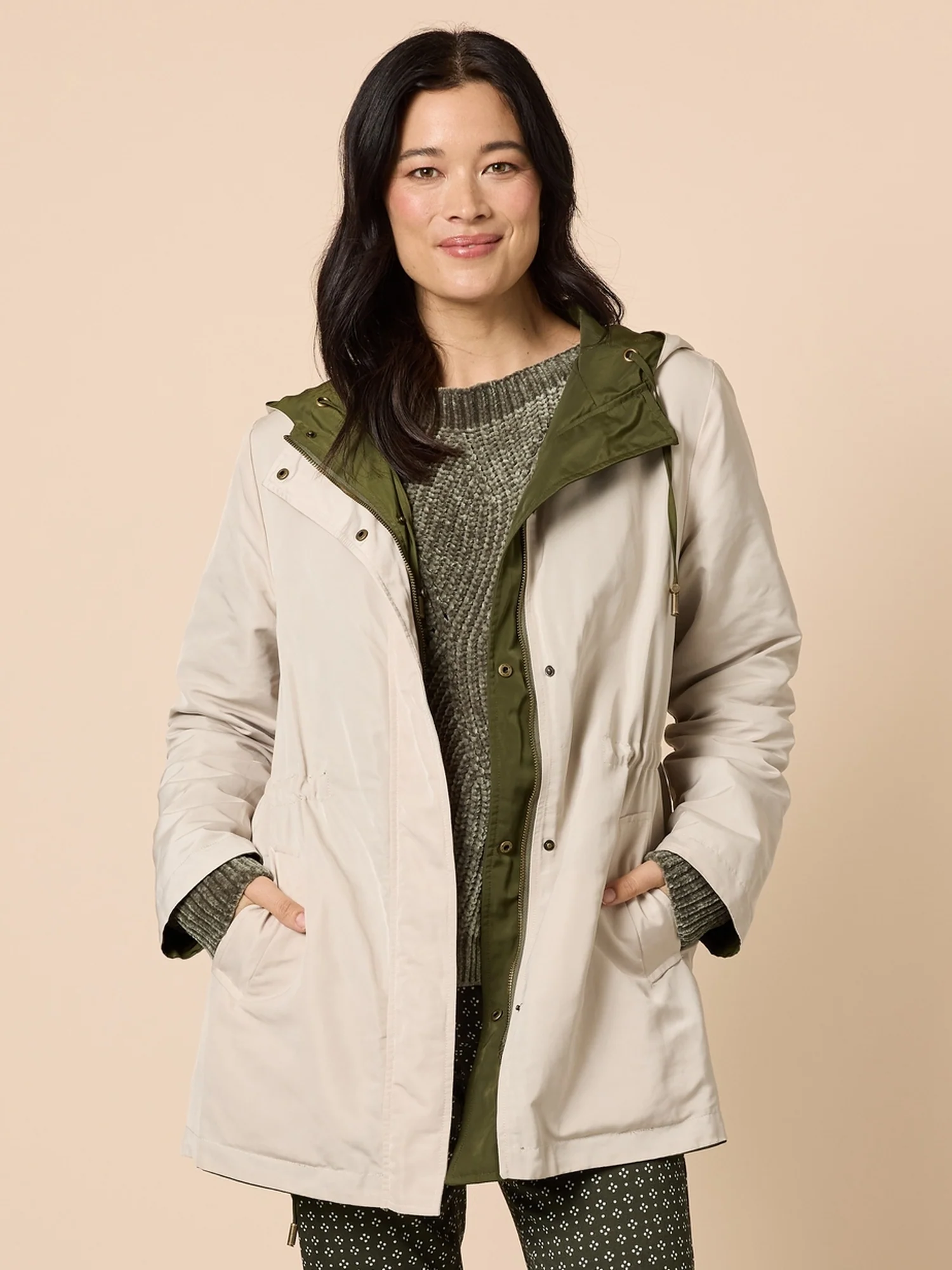 Highland Reversible Hooded Jacket - Khaki Natural - Image 9