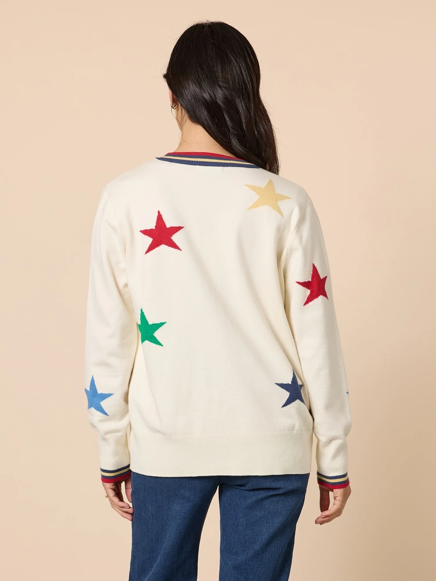Hollywood Star Print Knit Cardigan - Ivory - Image 4