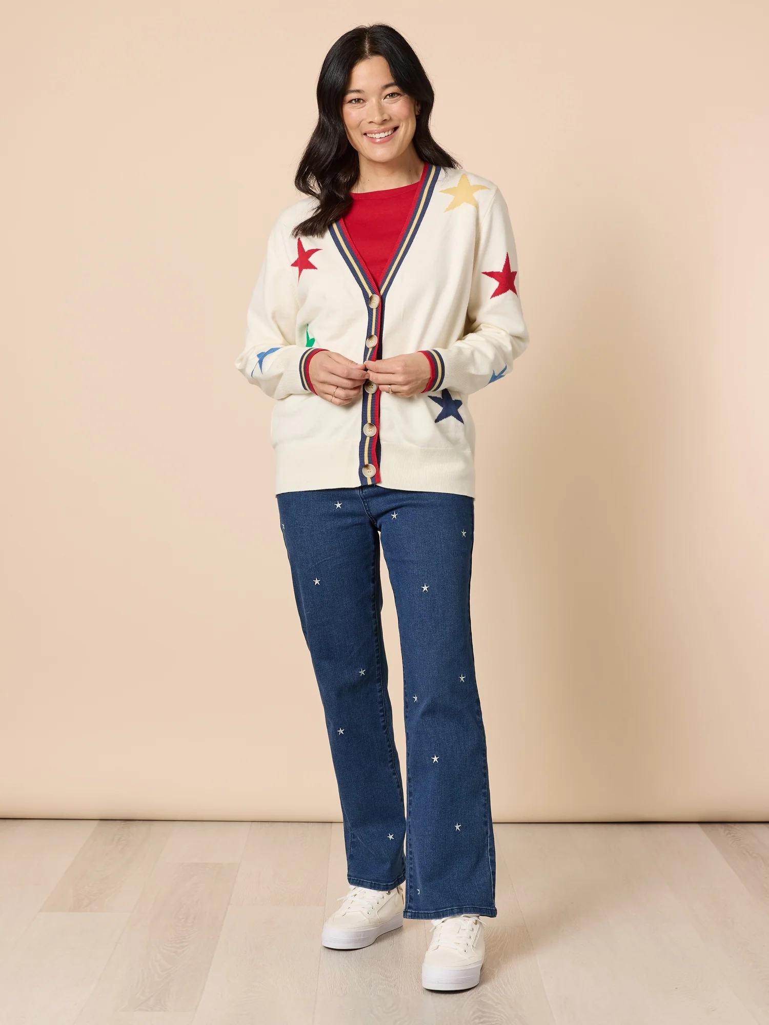 Hollywood Star Print Knit Cardigan - Ivory - Image 5