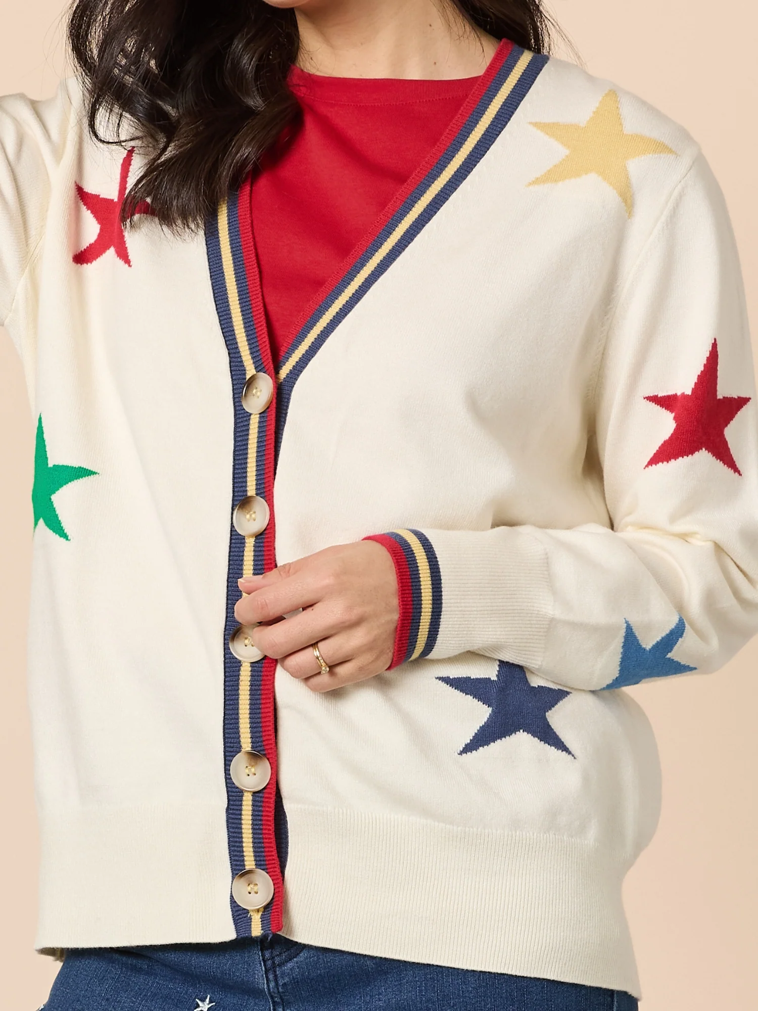 Hollywood Star Print Knit Cardigan - Ivory - Image 6