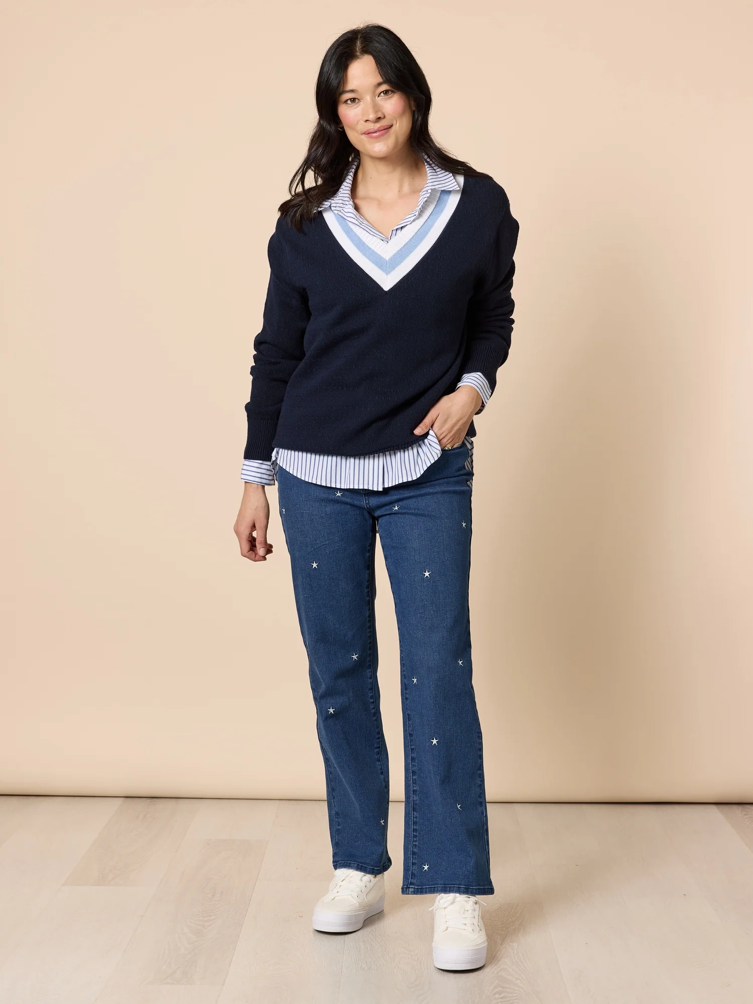 Hollywood Embroidered Star Straight Leg Jean - Denim - Image 2