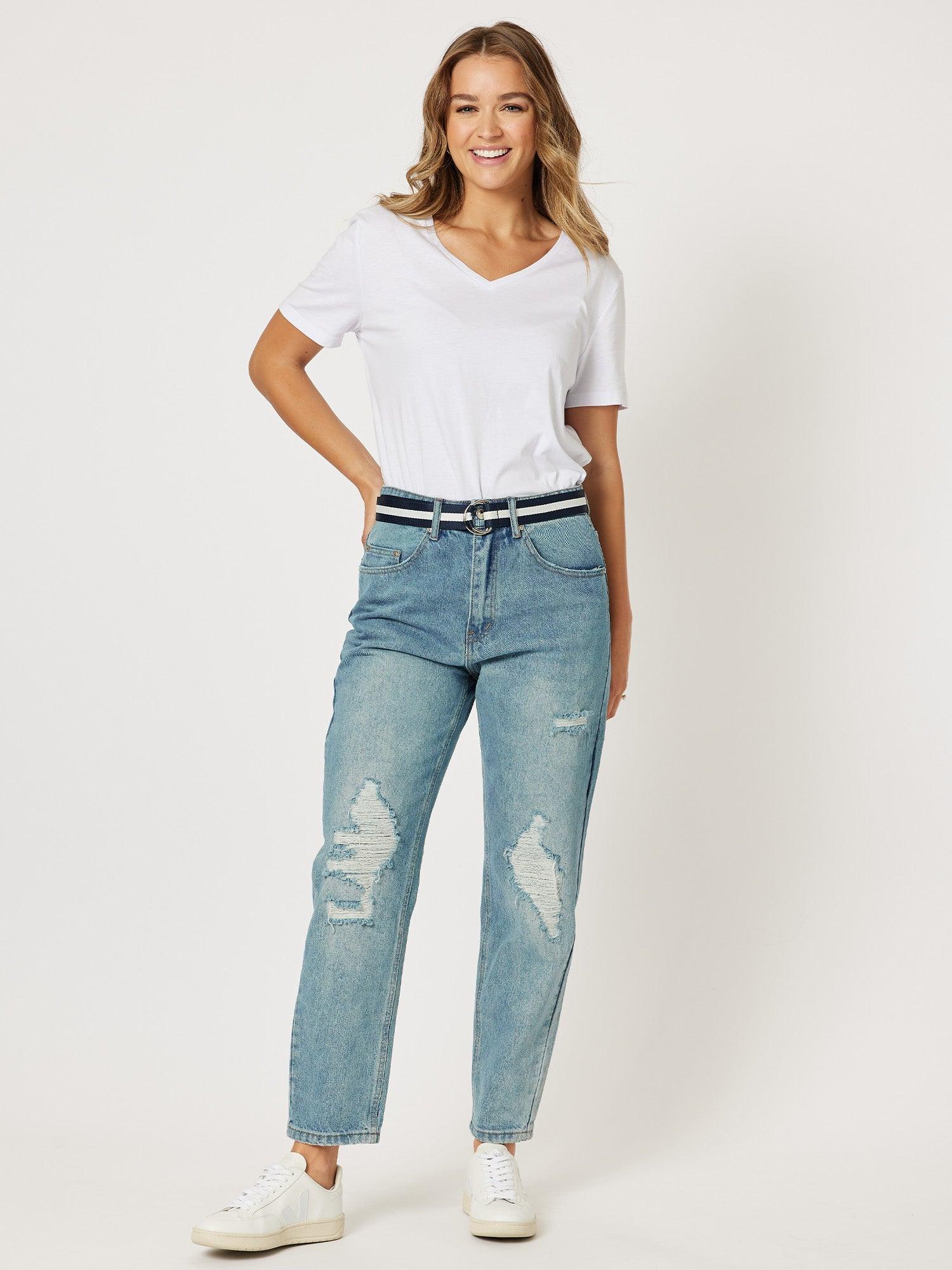 Ivy Ripped High Rise Relaxed Mom Jean - Denim - Image 2