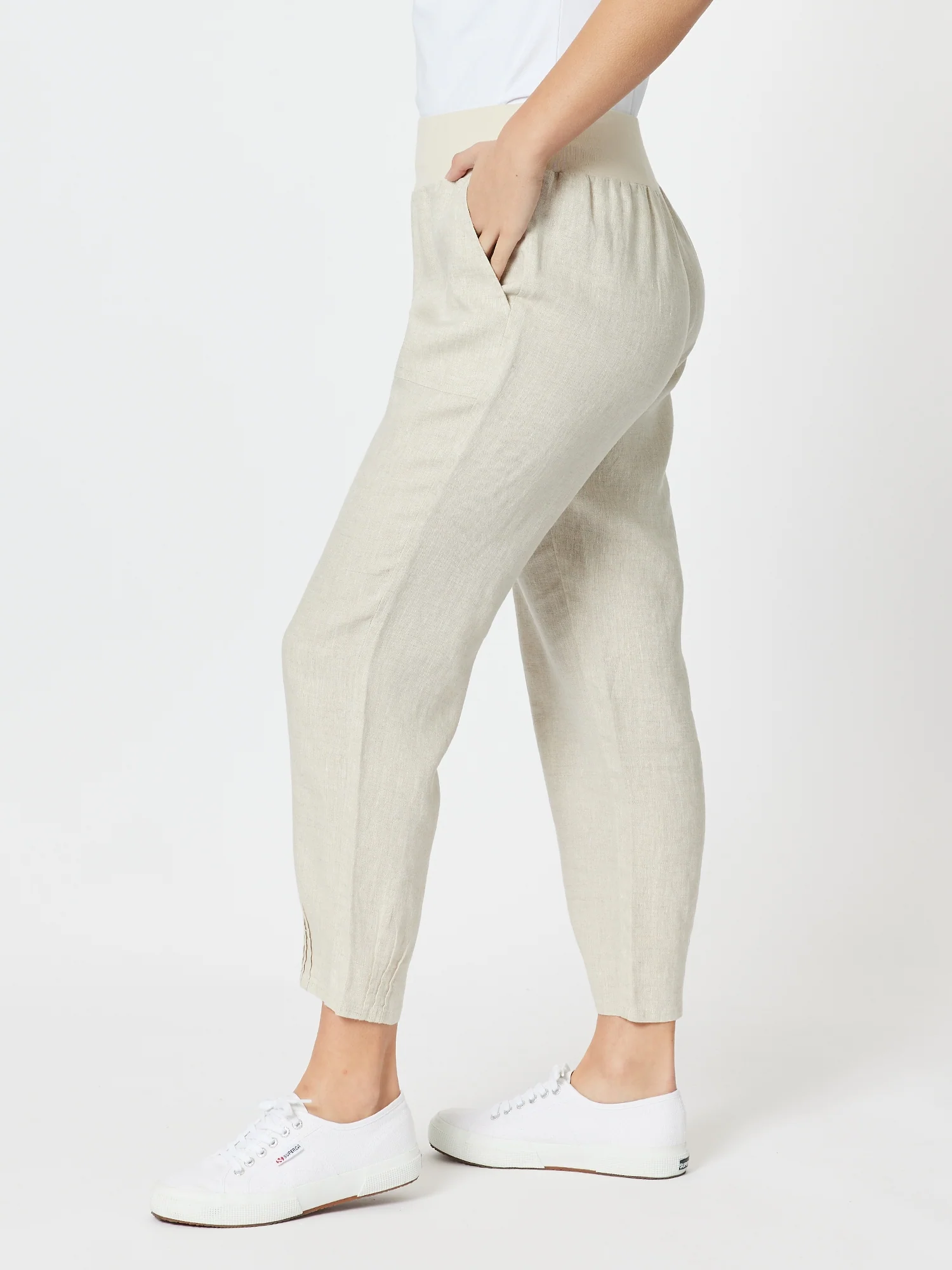 Sarah Linen Pleat Hem Pant - Natural - Image 12