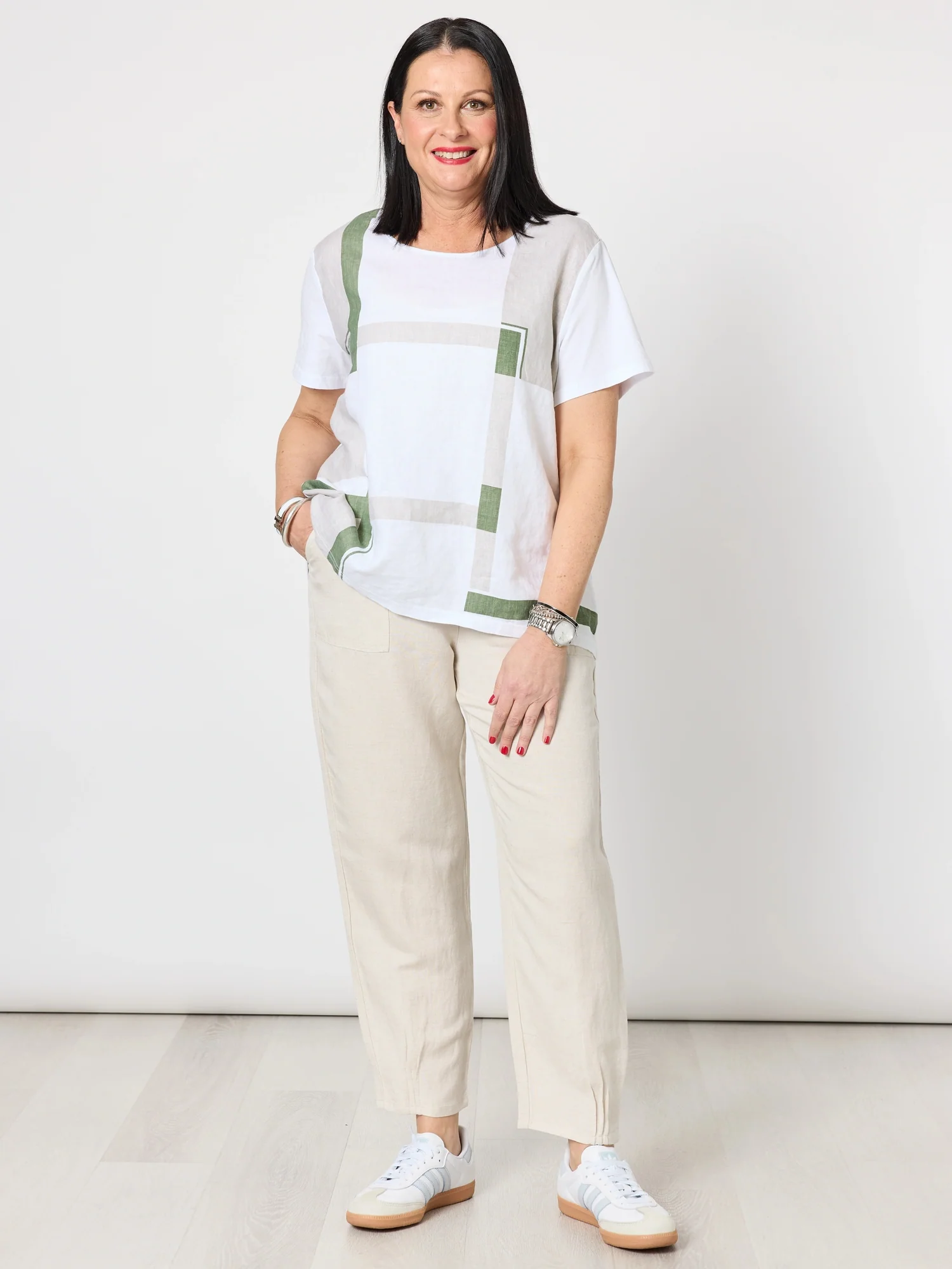 Sarah Linen Pleat Hem Pant - Natural - Image 3