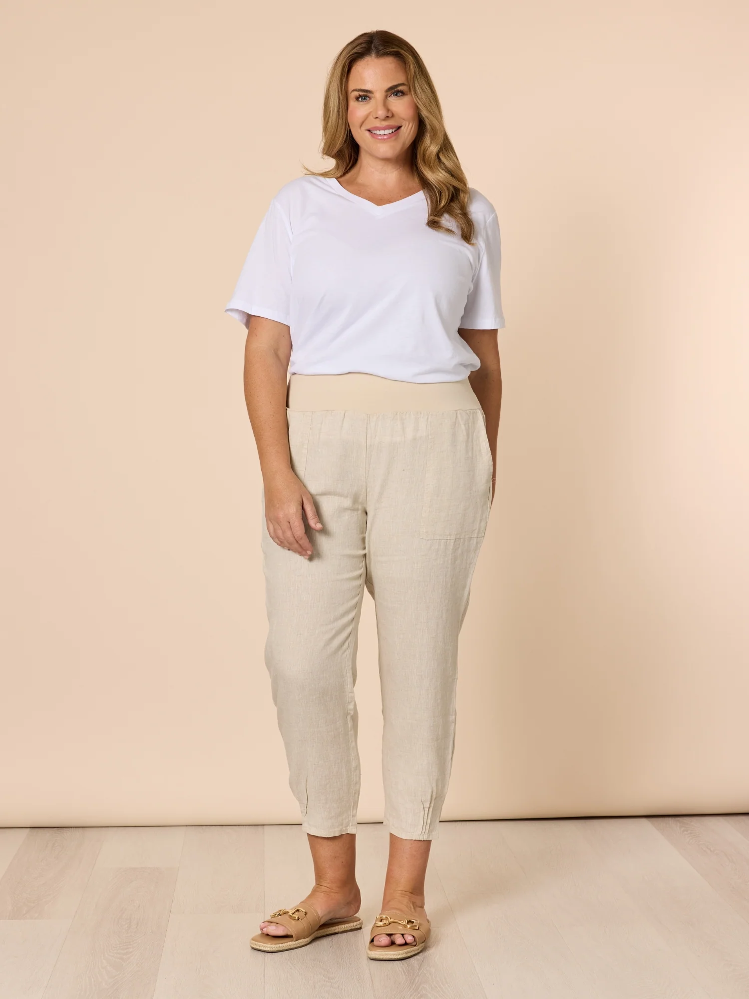 Sarah Linen Pleat Hem Pant - Natural - Image 4