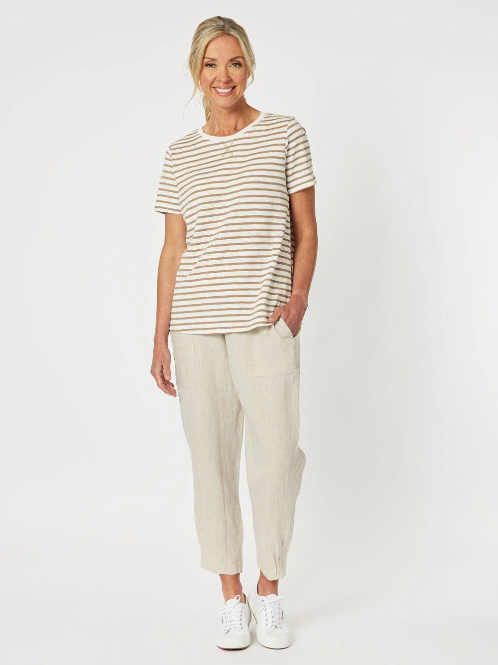 Sarah Linen Pleat Hem Pant - Natural - Image 5
