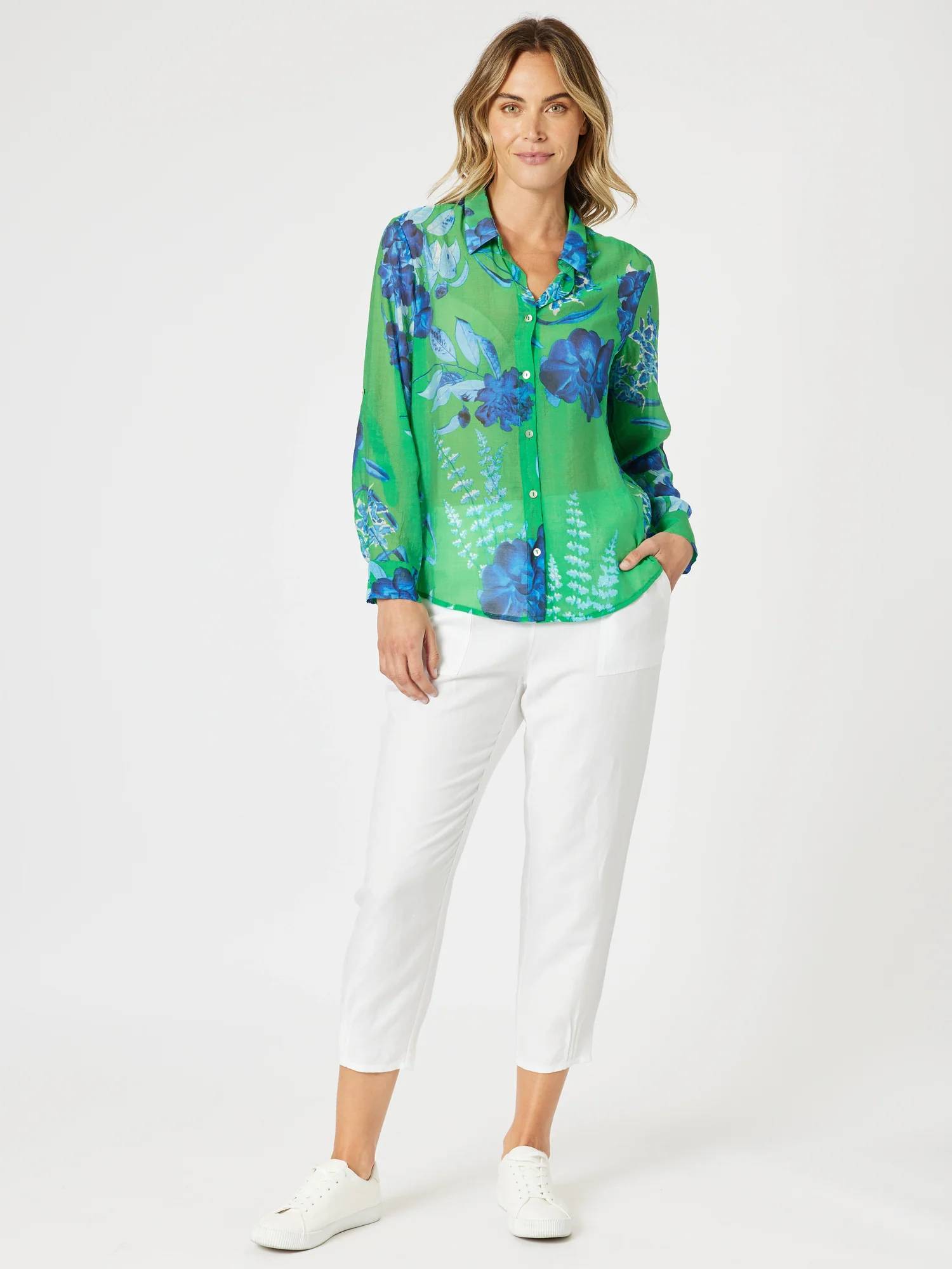 Sarah Linen Pleat Hem Pant - White - Image 13
