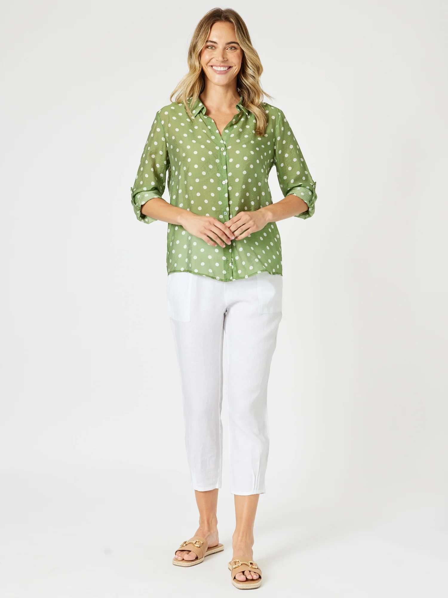 Sarah Linen Pleat Hem Pant - White - Image 16