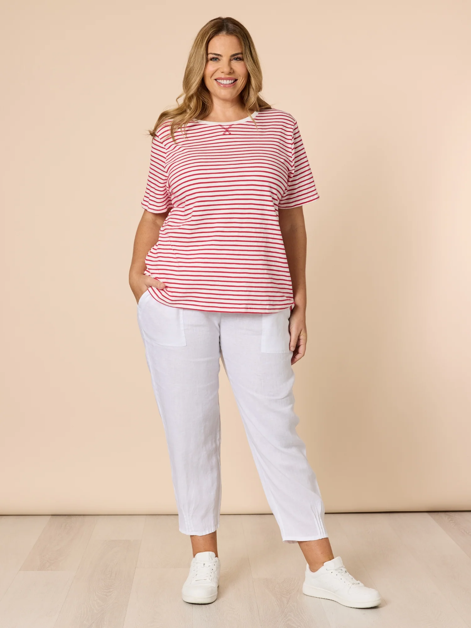 Sarah Linen Pleat Hem Pant - White - Image 3