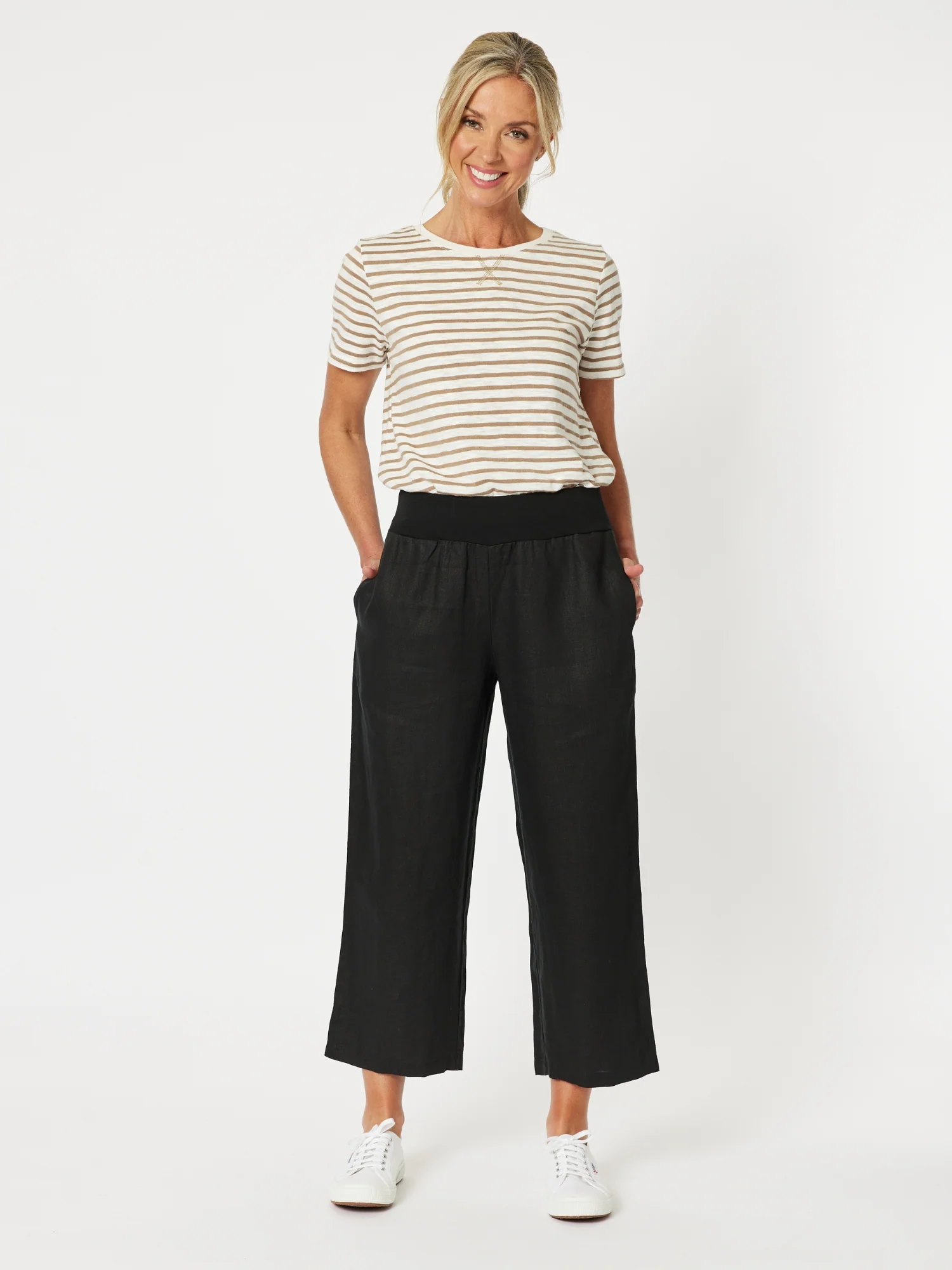Lara Linen Wide Leg Pant - Black - Image 3