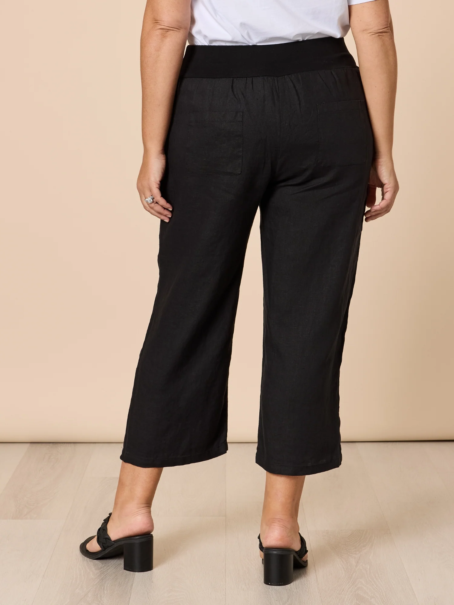 Lara Linen Wide Leg Pant - Black - Image 5