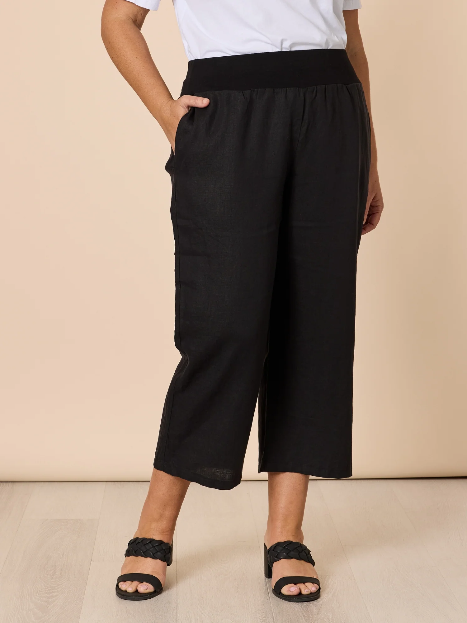 Lara Linen Wide Leg Pant - Black - Image 6