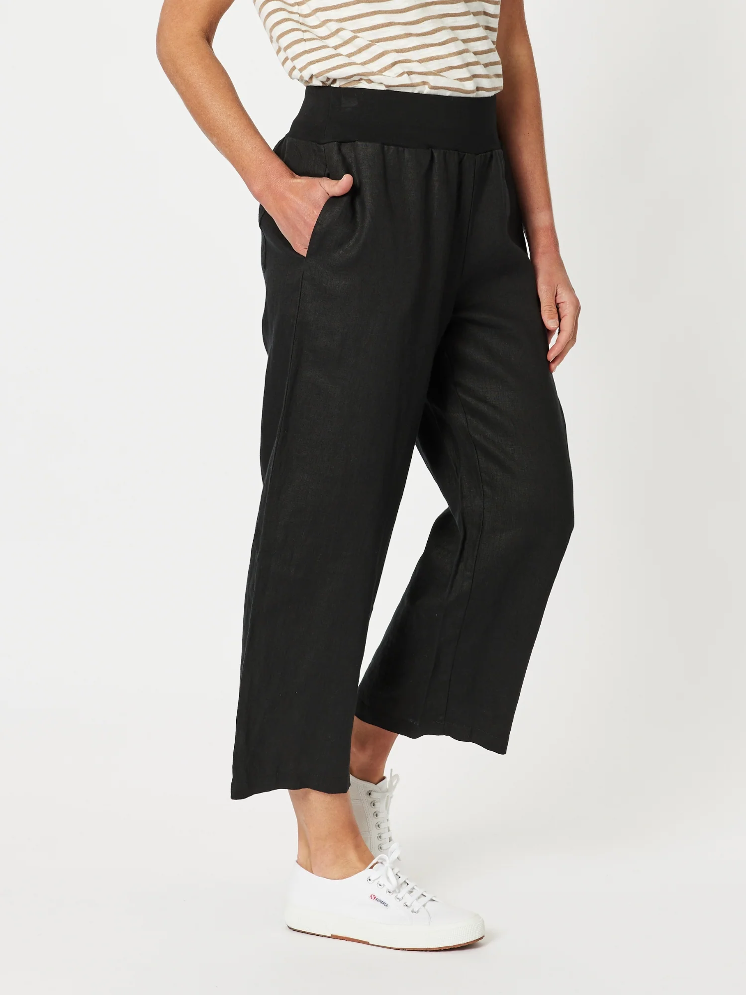 Lara Linen Wide Leg Pant - Black - Image 8