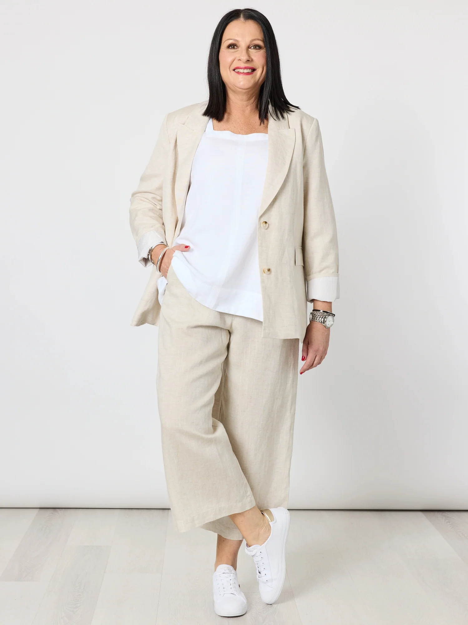 Lara Linen Wide Leg Pant - Natural - Image 10