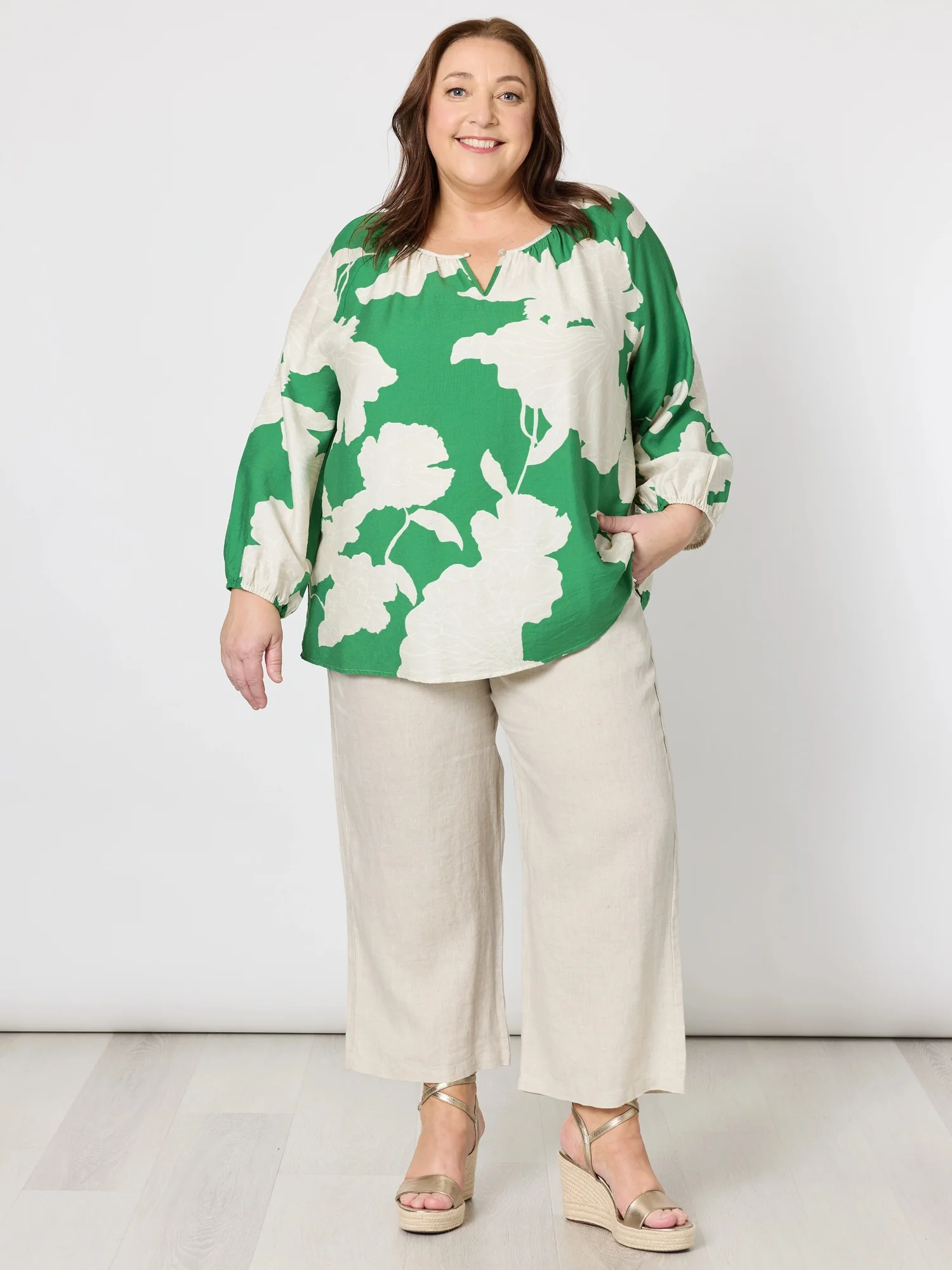 Lara Linen Wide Leg Pant - Natural - Image 12