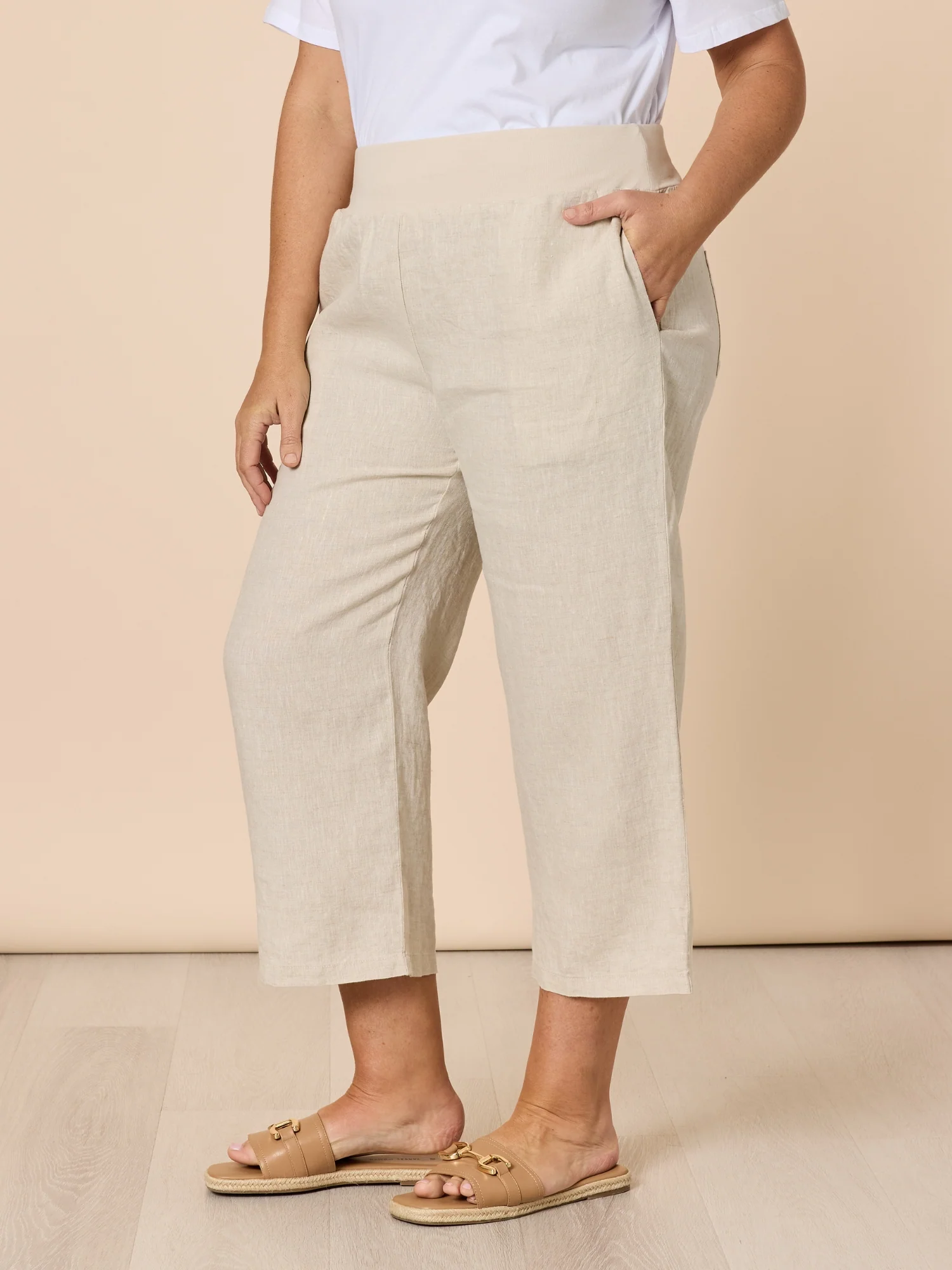 Lara Linen Wide Leg Pant - Natural - Image 5