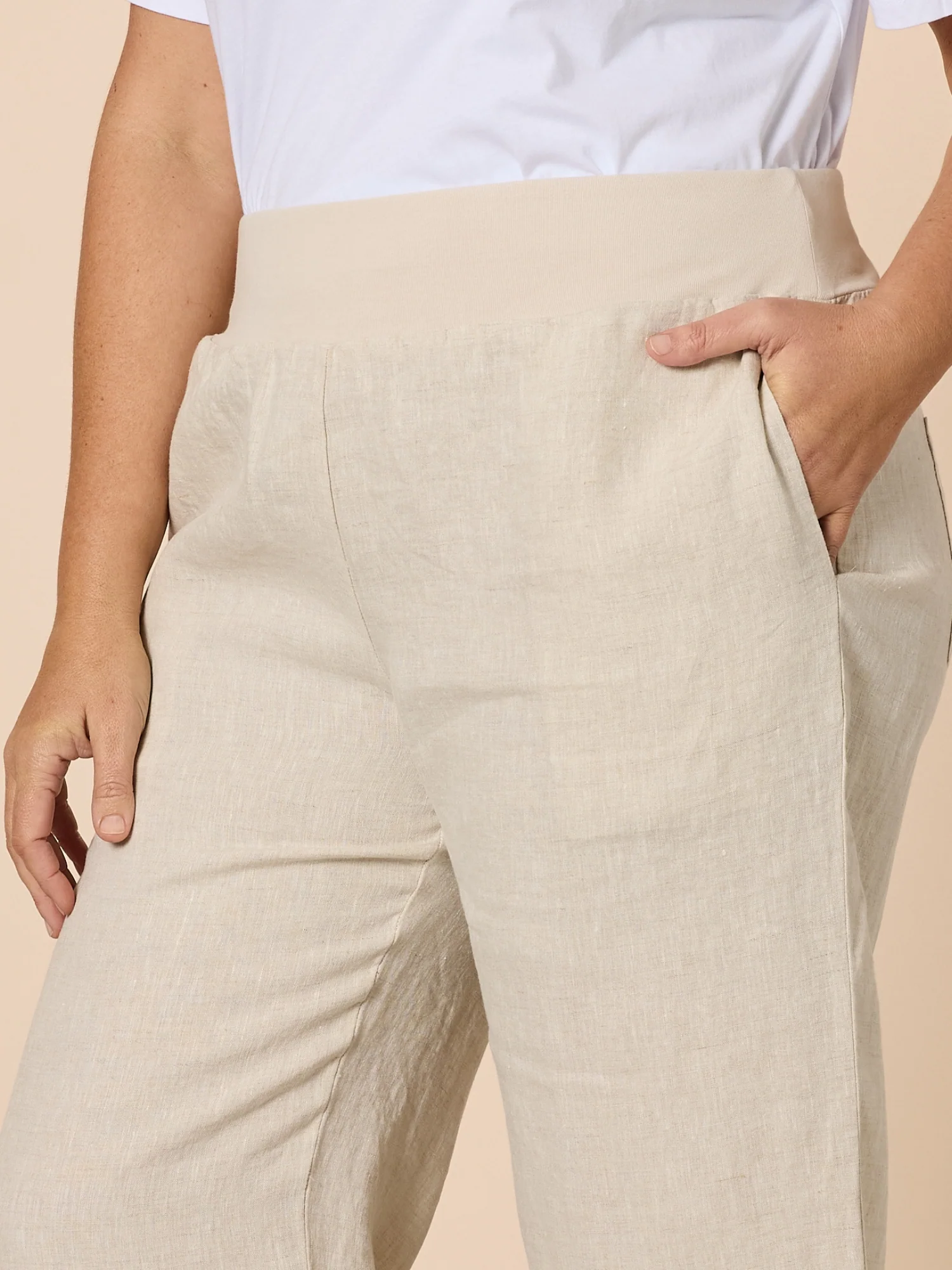 Lara Linen Wide Leg Pant - Natural - Image 6