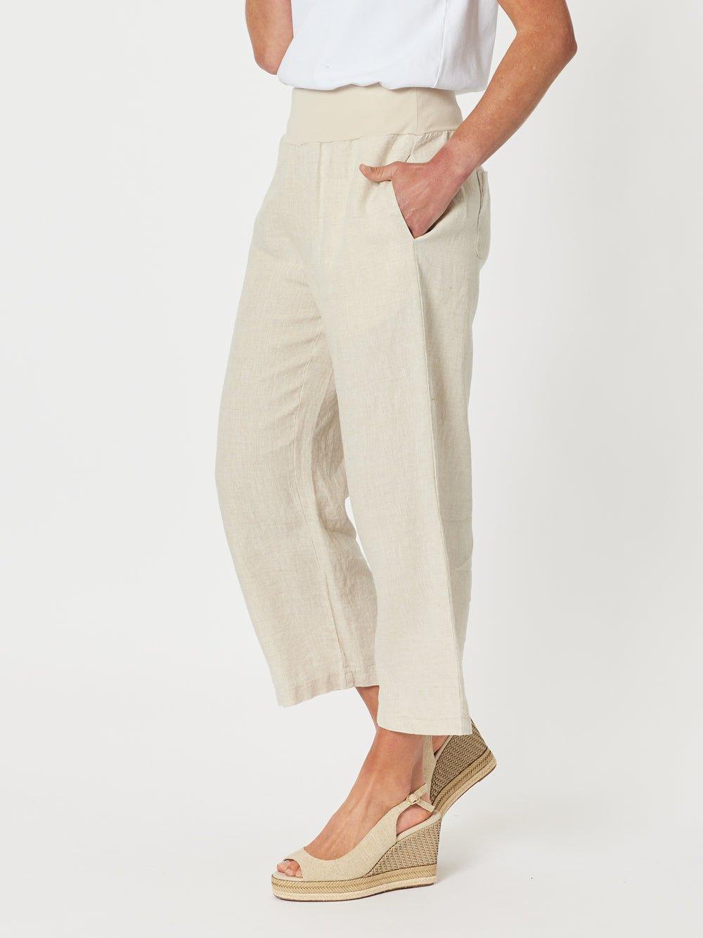 Lara Linen Wide Leg Pant - Natural - Image 9
