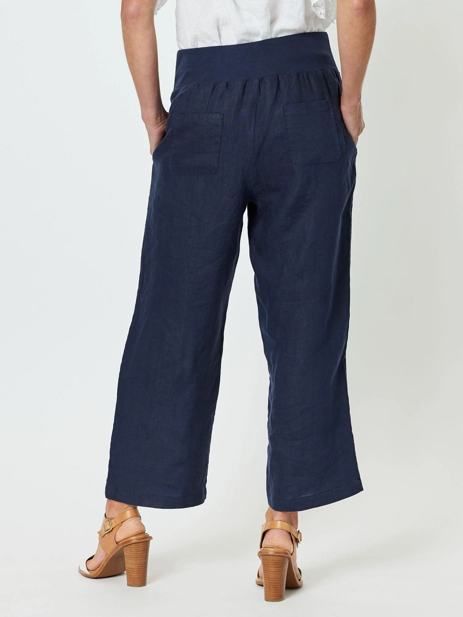 Lara Linen Wide Leg Pant - Navy - Image 4