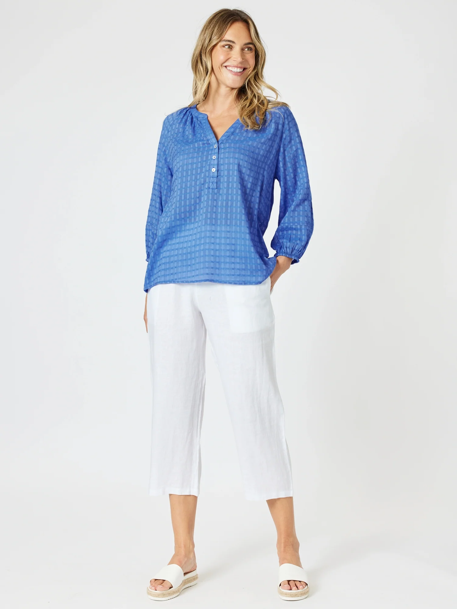 Lara Linen Wide Leg Pant - White - Image 10