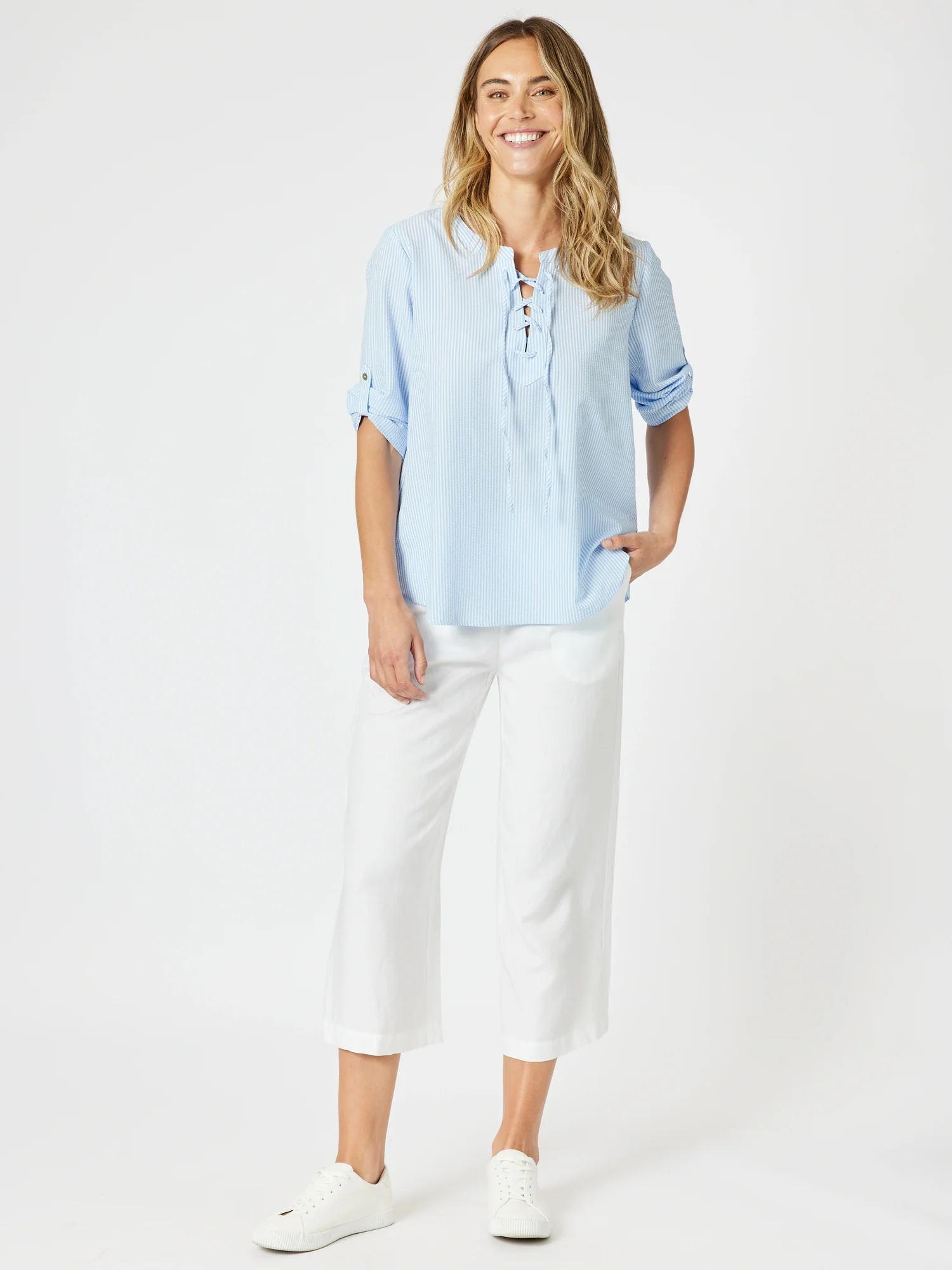 Lara Linen Wide Leg Pant - White - Image 12