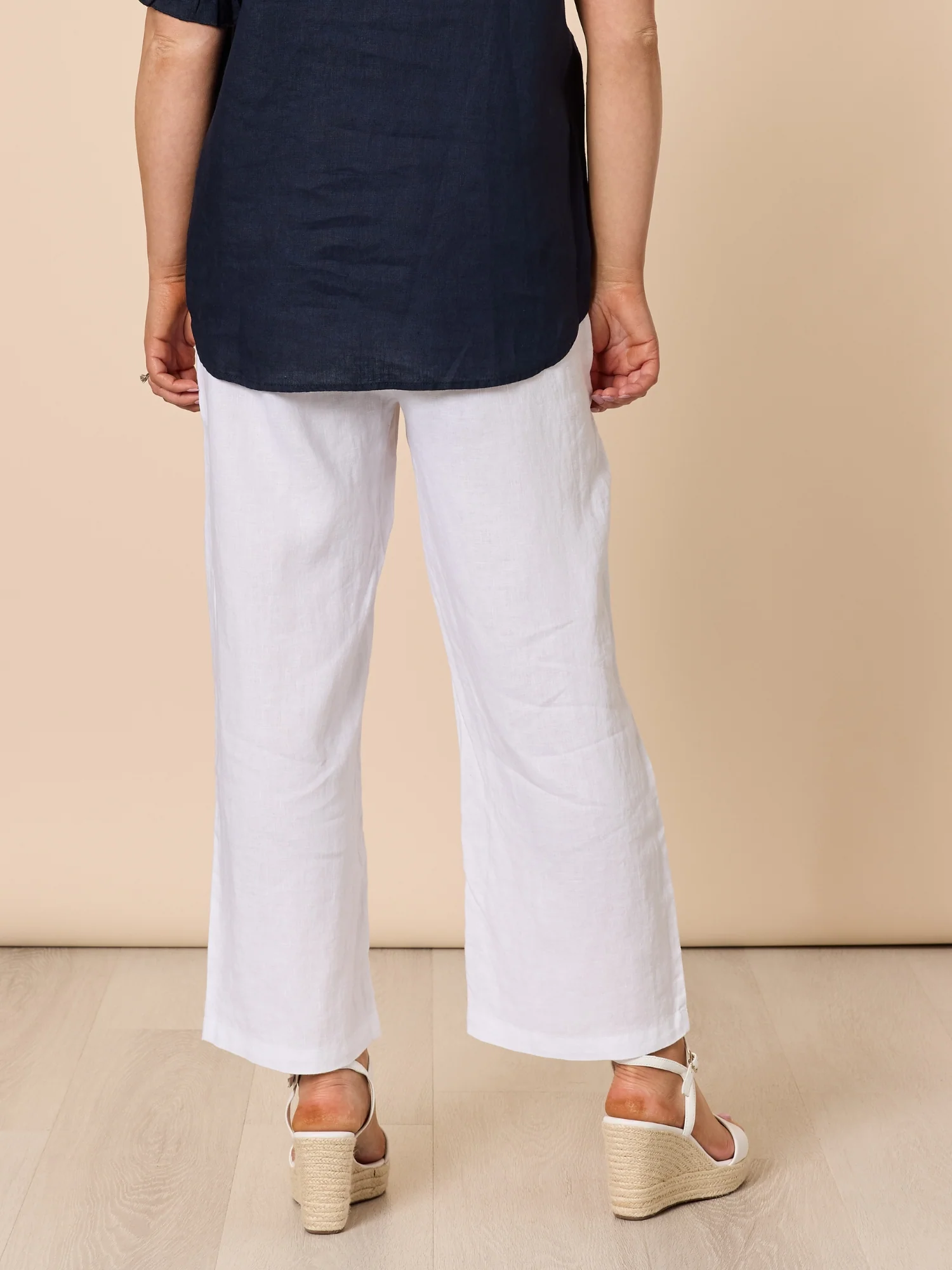 Lara Linen Wide Leg Pant - White - Image 5