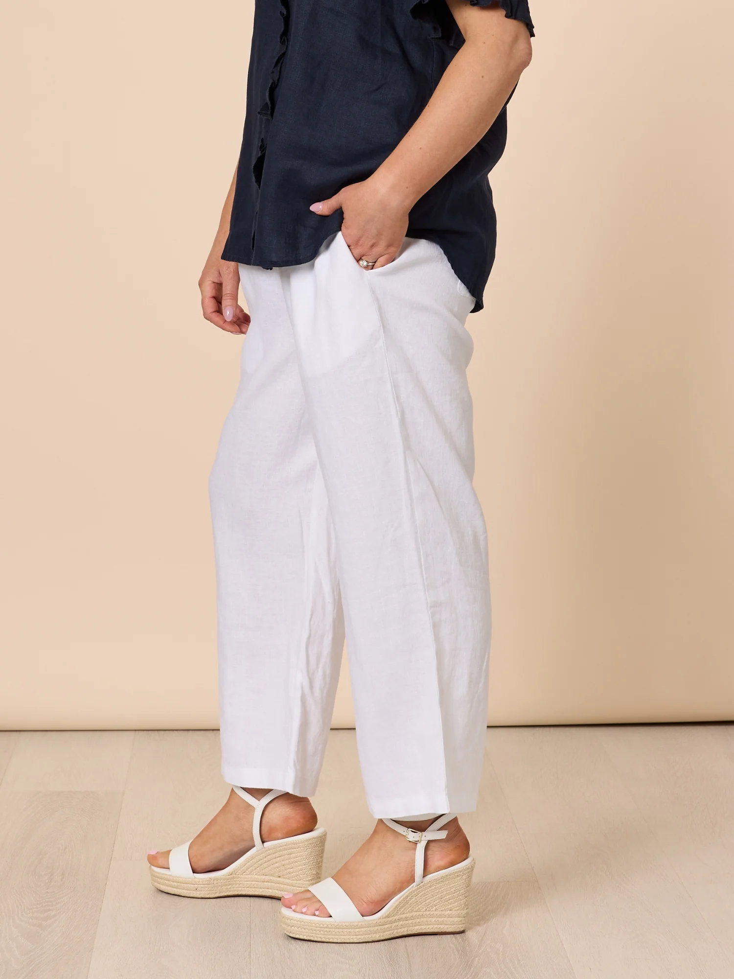 Lara Linen Wide Leg Pant - White - Image 6